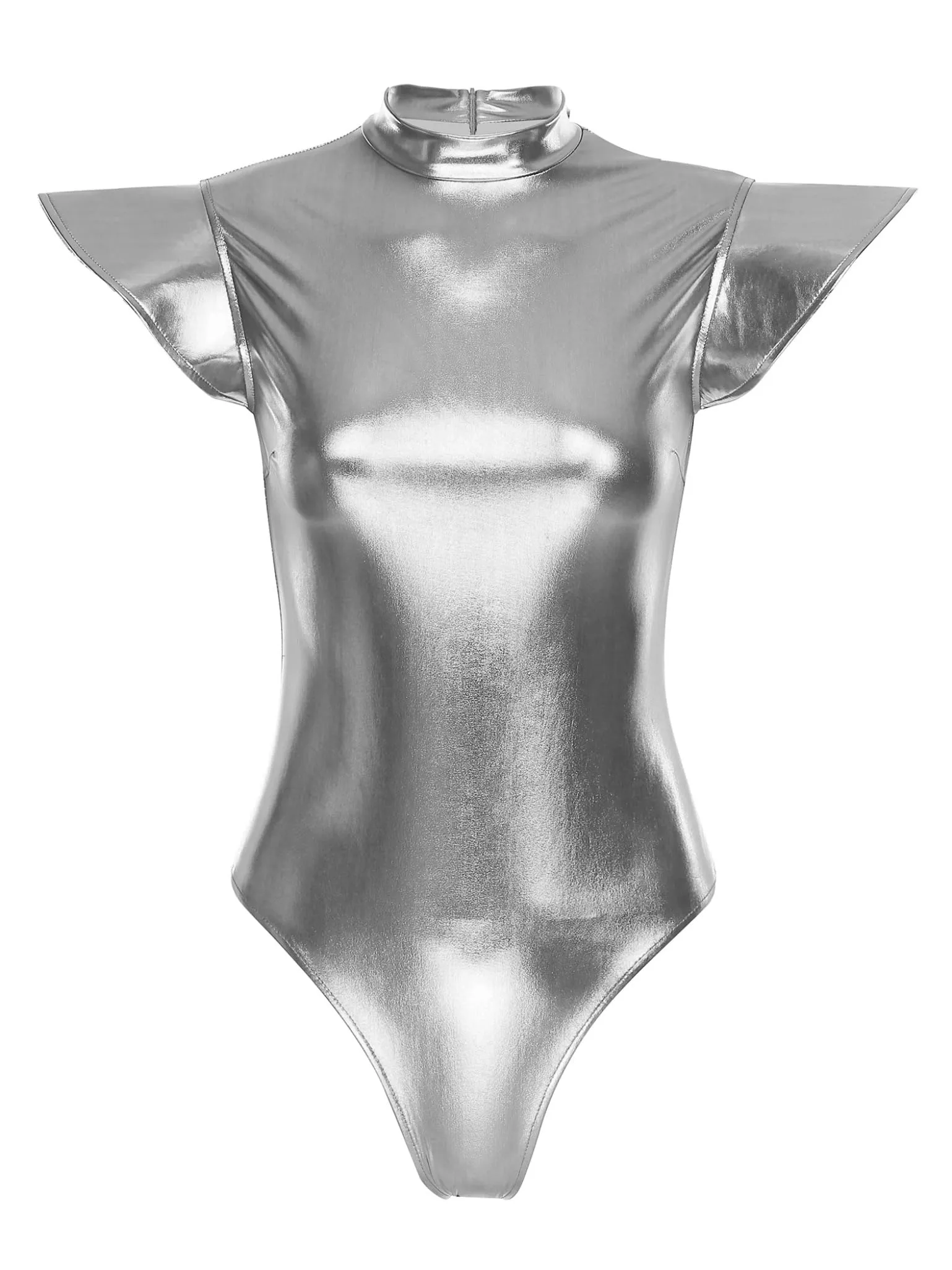 Monduelle Donna Vestito Disco Alieno Outfit Cosplay Da Metallico Lucido Body Argento S - immagine 3