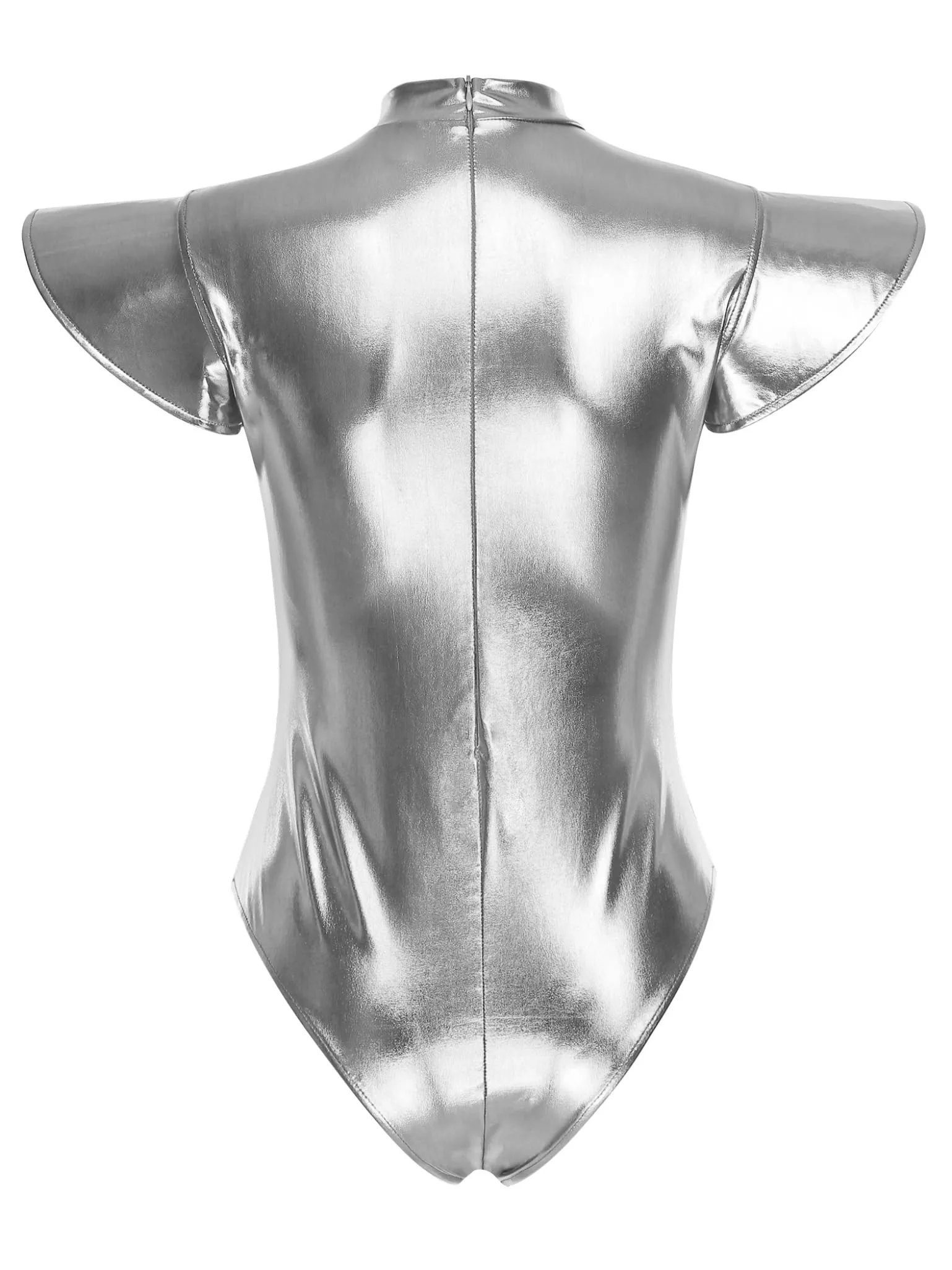 Monduelle Donna Vestito Disco Alieno Outfit Cosplay Da Metallico Lucido Body Argento S - immagine 4
