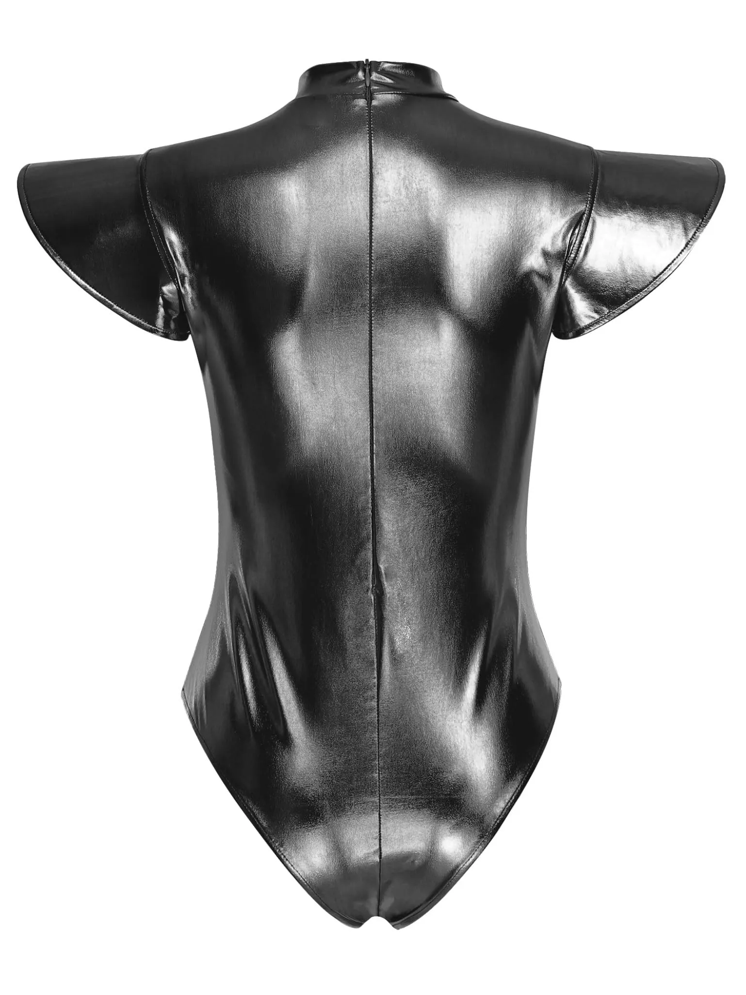 Donna Vestito Disco Alieno Outfit Cosplay Da Metallico Lucido Body Nero 3XL - immagine 4