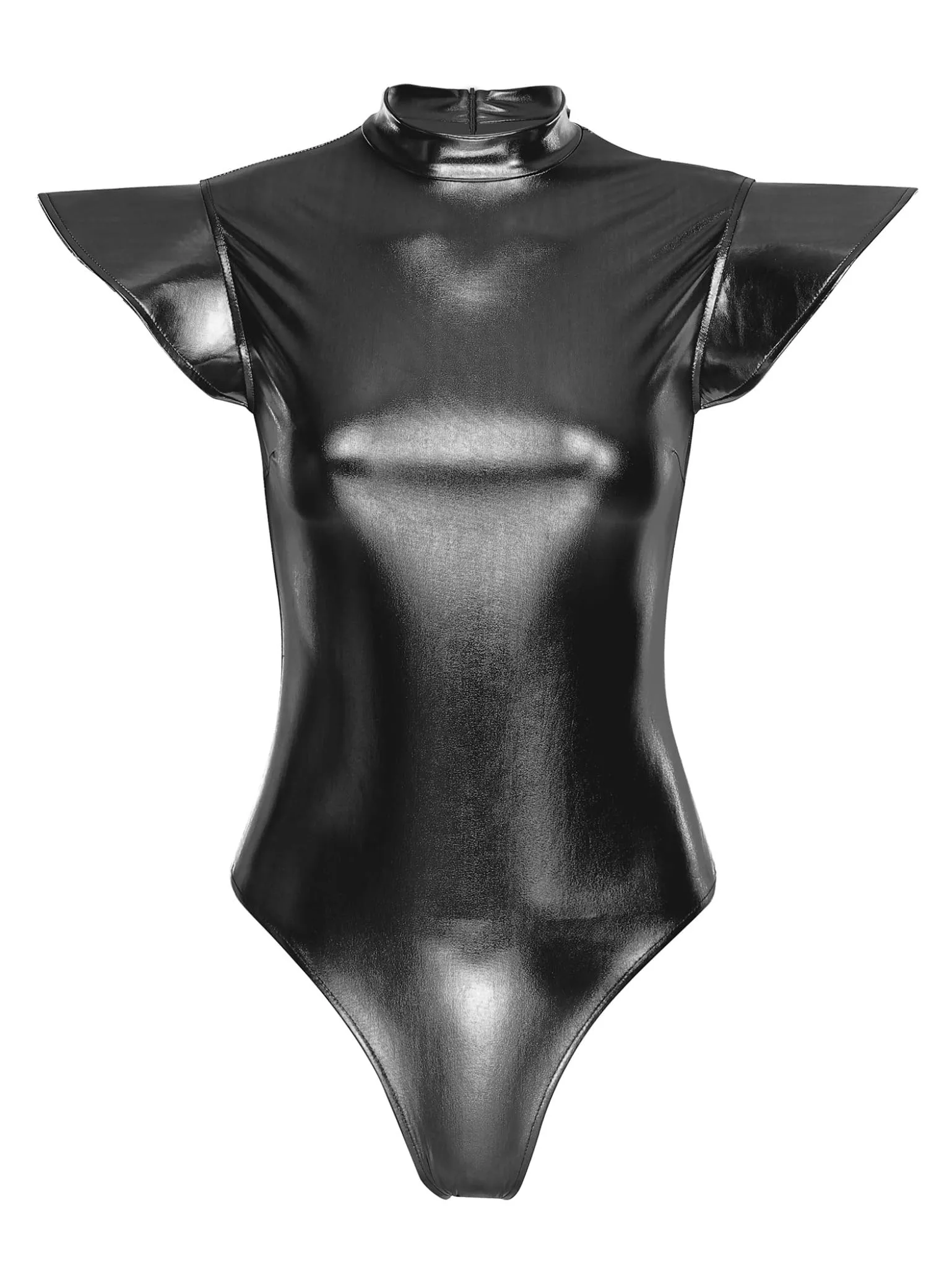 Donna Vestito Disco Alieno Outfit Cosplay Da Metallico Lucido Body Nero S - immagine 3