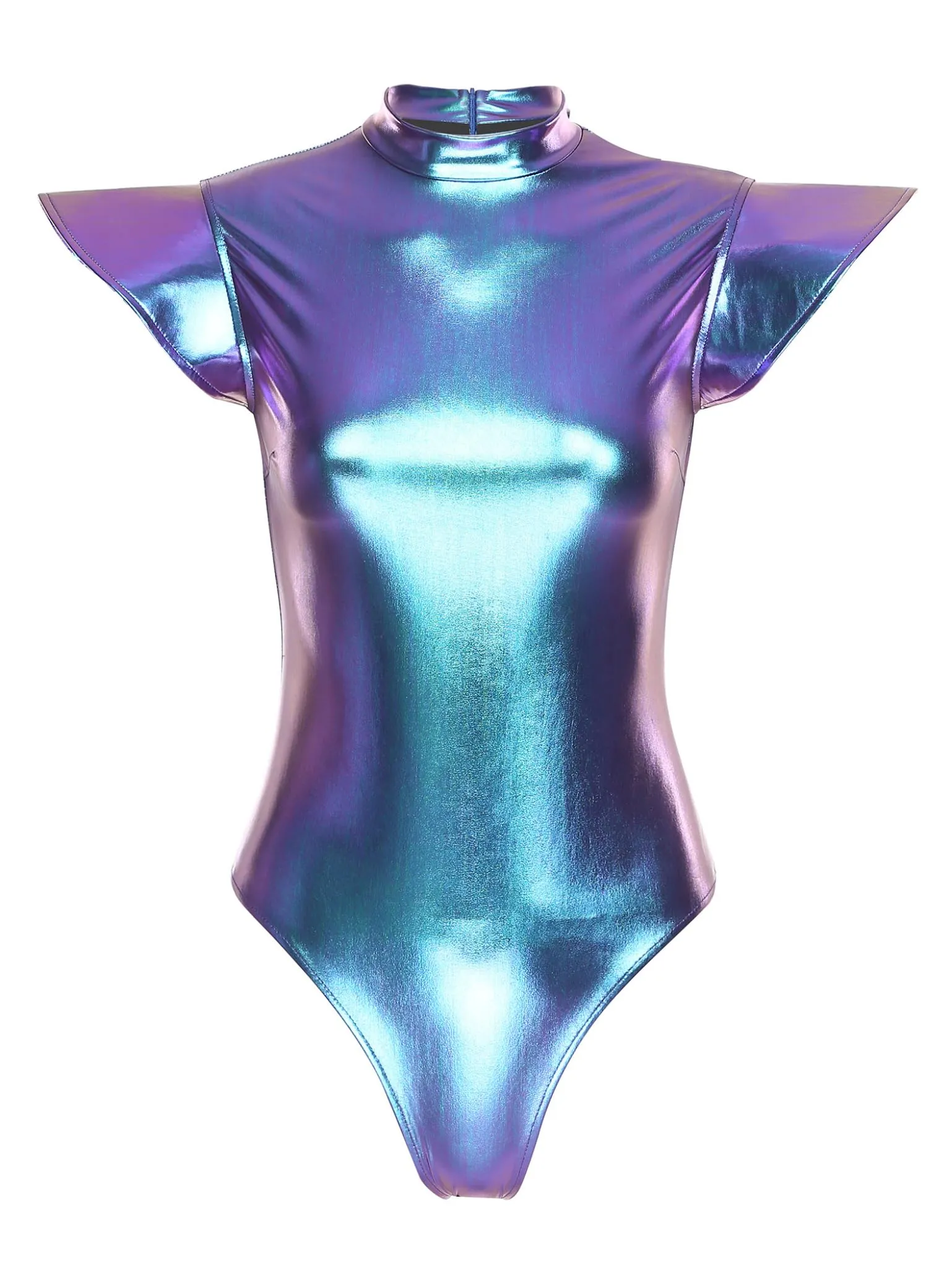 Donna Vestito Disco Alieno Outfit Cosplay Da Metallico Lucido Body Blu 3XL - immagine 3