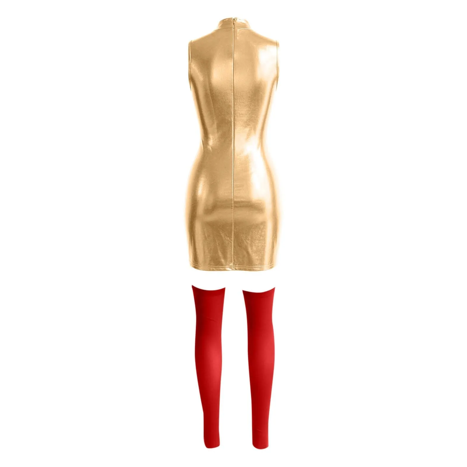 Foweknow Vestito in pelle da donna, sexy, effetto bagnato, mini abito curvy, per feste, club, cosplay, costume in lattice, abito da cocktail in pelle laccata metallizzata, abito lucido per feste - immagine 2