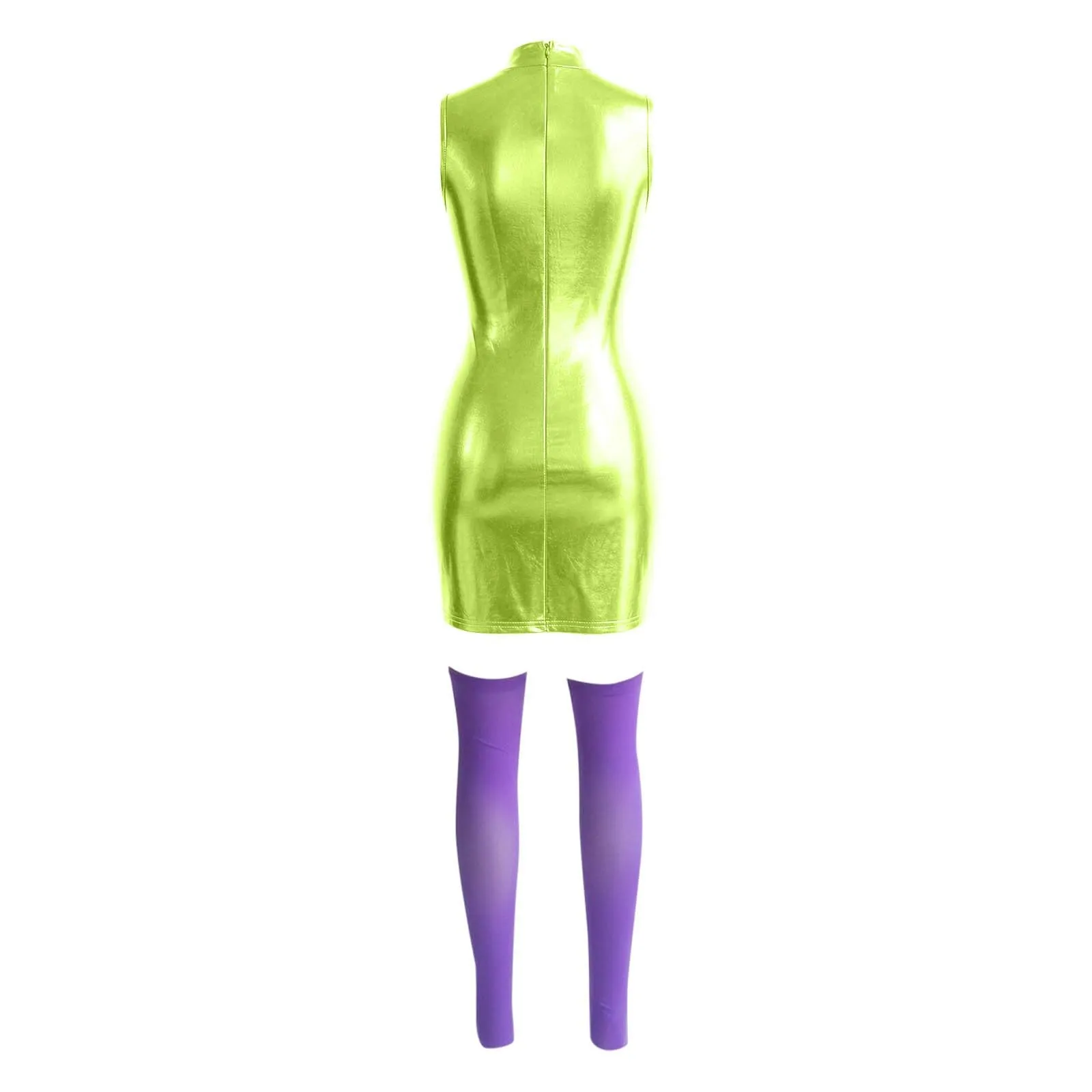 Foweknow Vestito in pelle da donna, sexy, effetto bagnato, mini abito curvy, per feste, club, cosplay, costume in lattice, abito da cocktail in pelle laccata metallizzata, abito lucido per feste - immagine 2