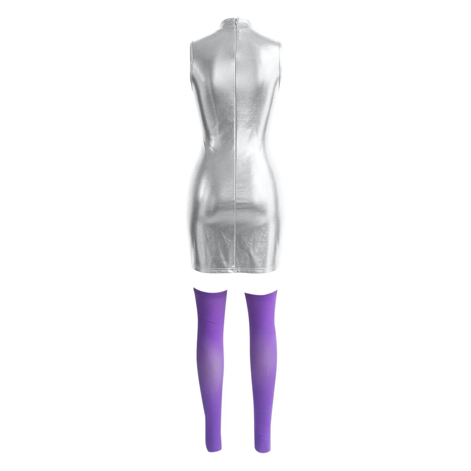 Foweknow Vestito in pelle da donna, sexy, effetto bagnato, mini abito curvy, per feste, club, cosplay, costume in lattice, abito da cocktail in pelle laccata metallizzata, abito lucido per feste - immagine 2