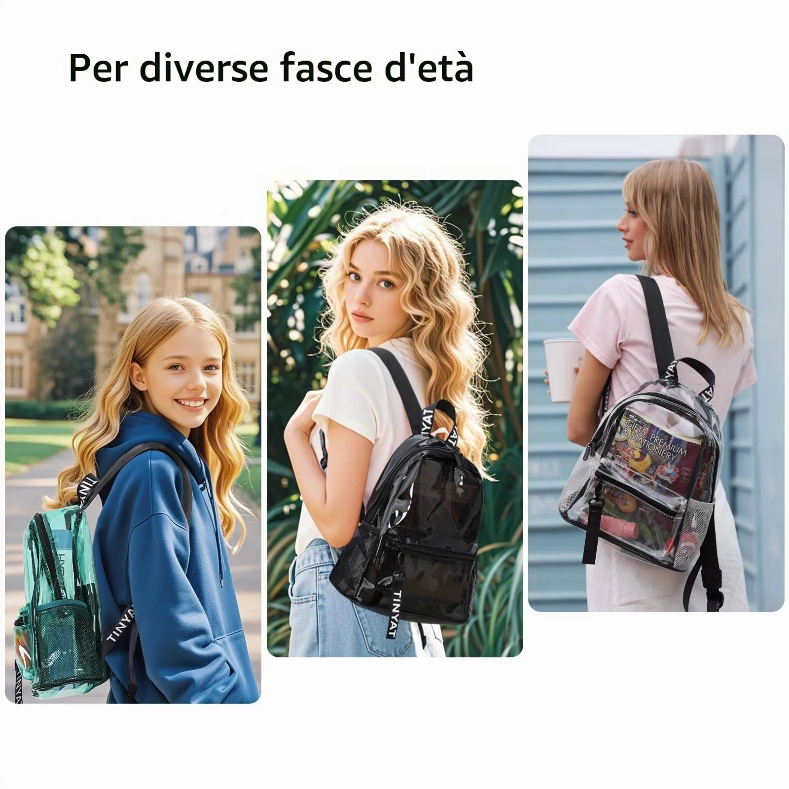 TINYAT Zaino olografico multicolore trasparente zaino super morbido in pvc per ragazze per la spesa shopping unisex, T9051 - immagine 6