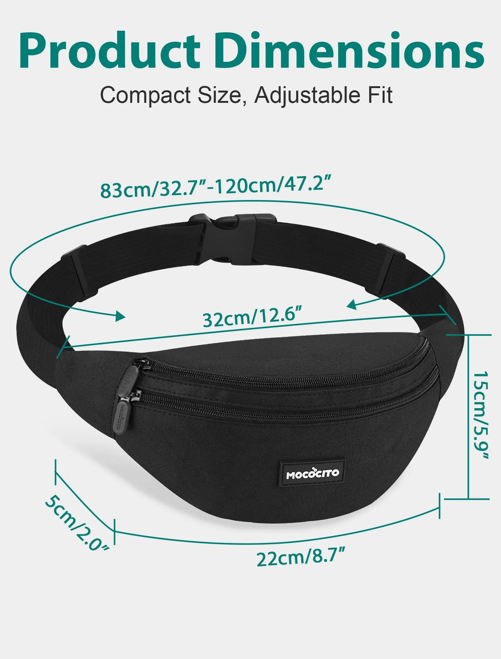 MOCOCITO Marsupio Uomo Sportivo, 2.1L Marsupio Corsa con 4 Tasche Zip Porta Cellulare,Cintura Regolabile a 120cm per Running Ciclismo Escursionismo Borsello Fanny Pack Jogging Viaggi Concerti Lavoro - immagine 2