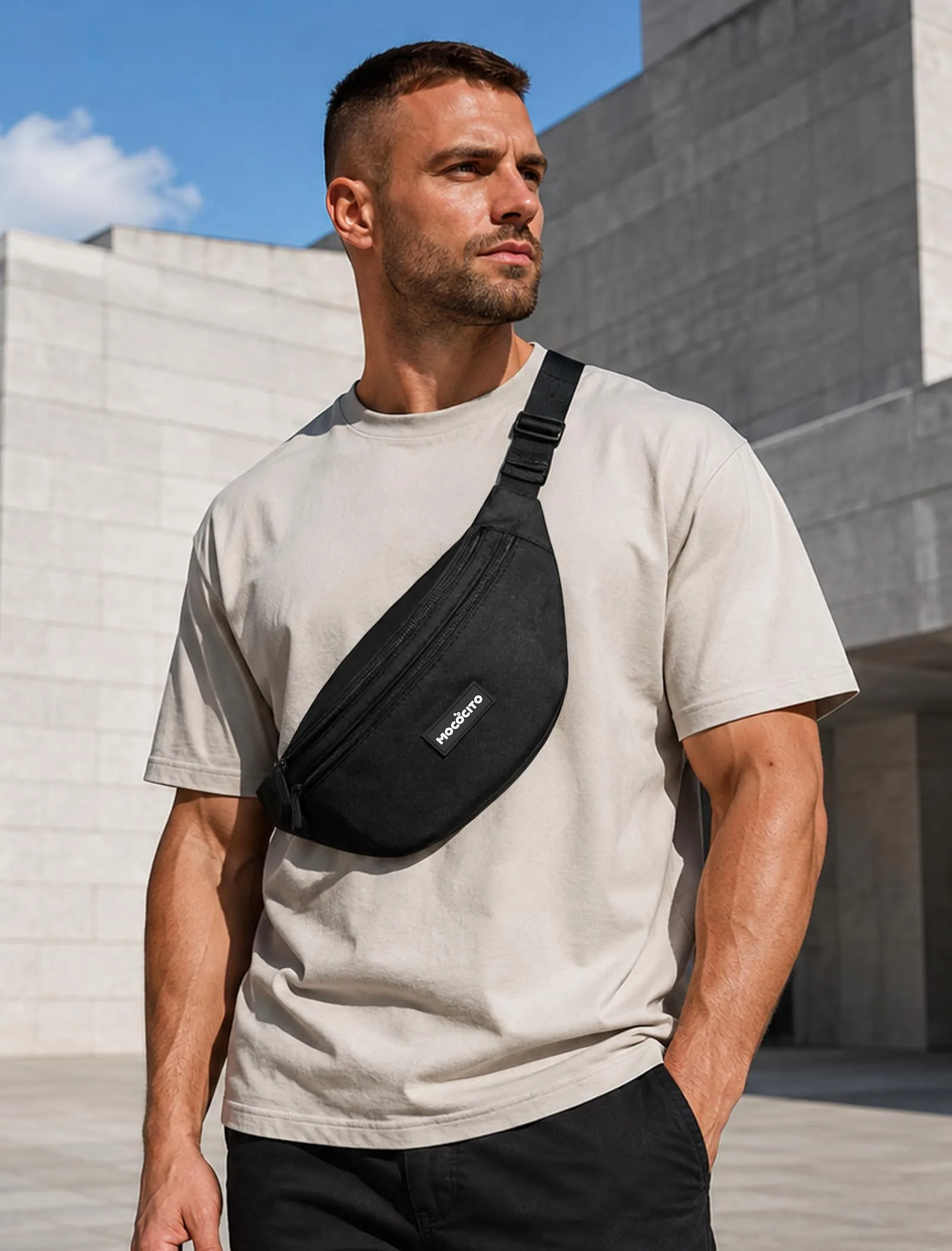 MOCOCITO Marsupio Uomo Sportivo, 2.1L Marsupio Corsa con 4 Tasche Zip Porta Cellulare,Cintura Regolabile a 120cm per Running Ciclismo Escursionismo Borsello Fanny Pack Jogging Viaggi Concerti Lavoro - immagine 7