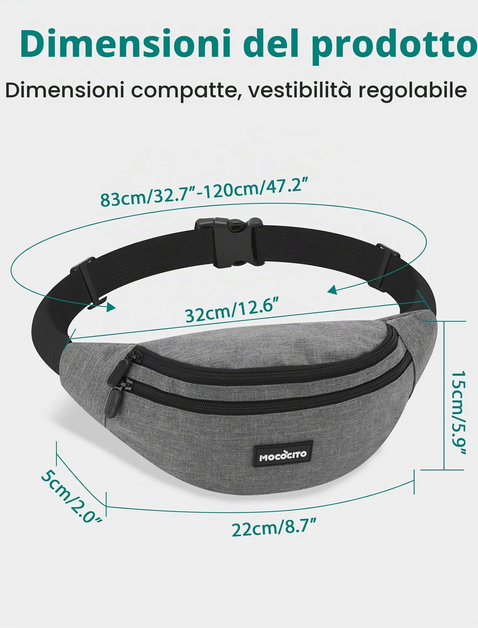 MOCOCITO Marsupio Uomo Sportivo, 2.1L Marsupio Corsa con 4 Tasche Zip Porta Cellulare,Cintura Regolabile a 120cm per Running Ciclismo Escursionismo Borsello Fanny Pack Jogging Viaggi Concerti Lavoro - immagine 2