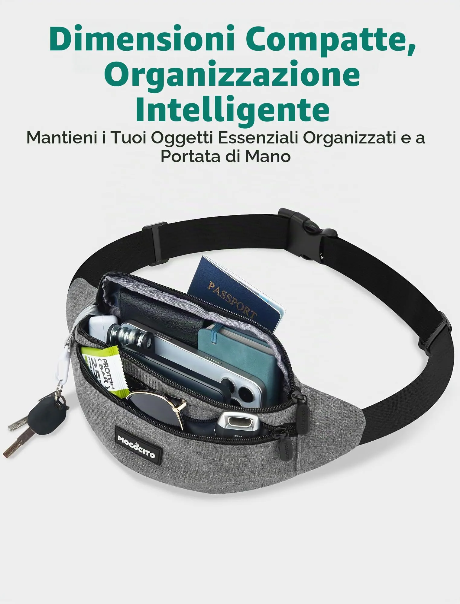 MOCOCITO Marsupio Uomo Sportivo, 2.1L Marsupio Corsa con 4 Tasche Zip Porta Cellulare,Cintura Regolabile a 120cm per Running Ciclismo Escursionismo Borsello Fanny Pack Jogging Viaggi Concerti Lavoro - immagine 3