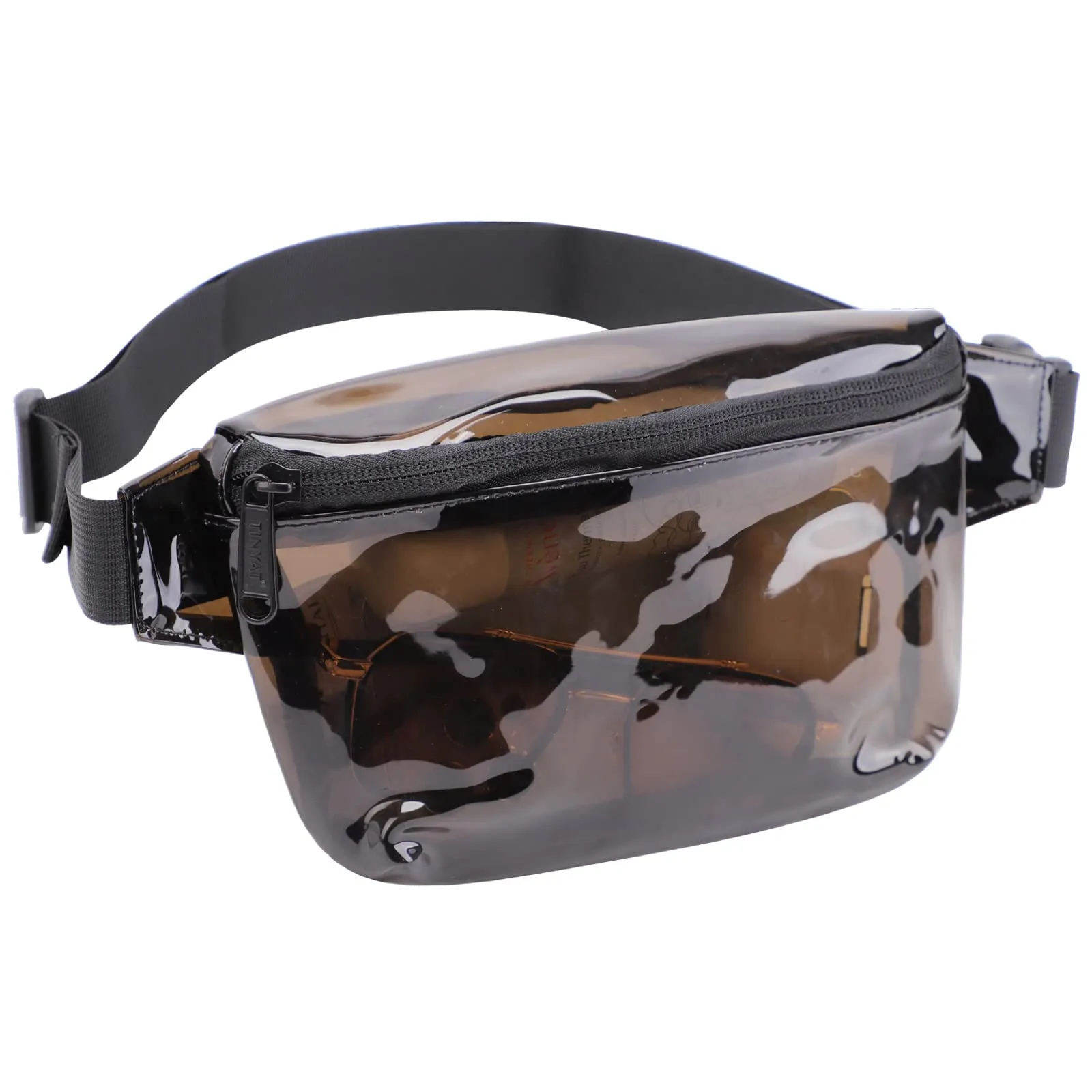 TINYAT Zaino olografico multicolore trasparente zaino super morbido in pvc per ragazze zaino per la spesa shopping unisex, T9051 (Nero trasparente / 1952) - immagine 1