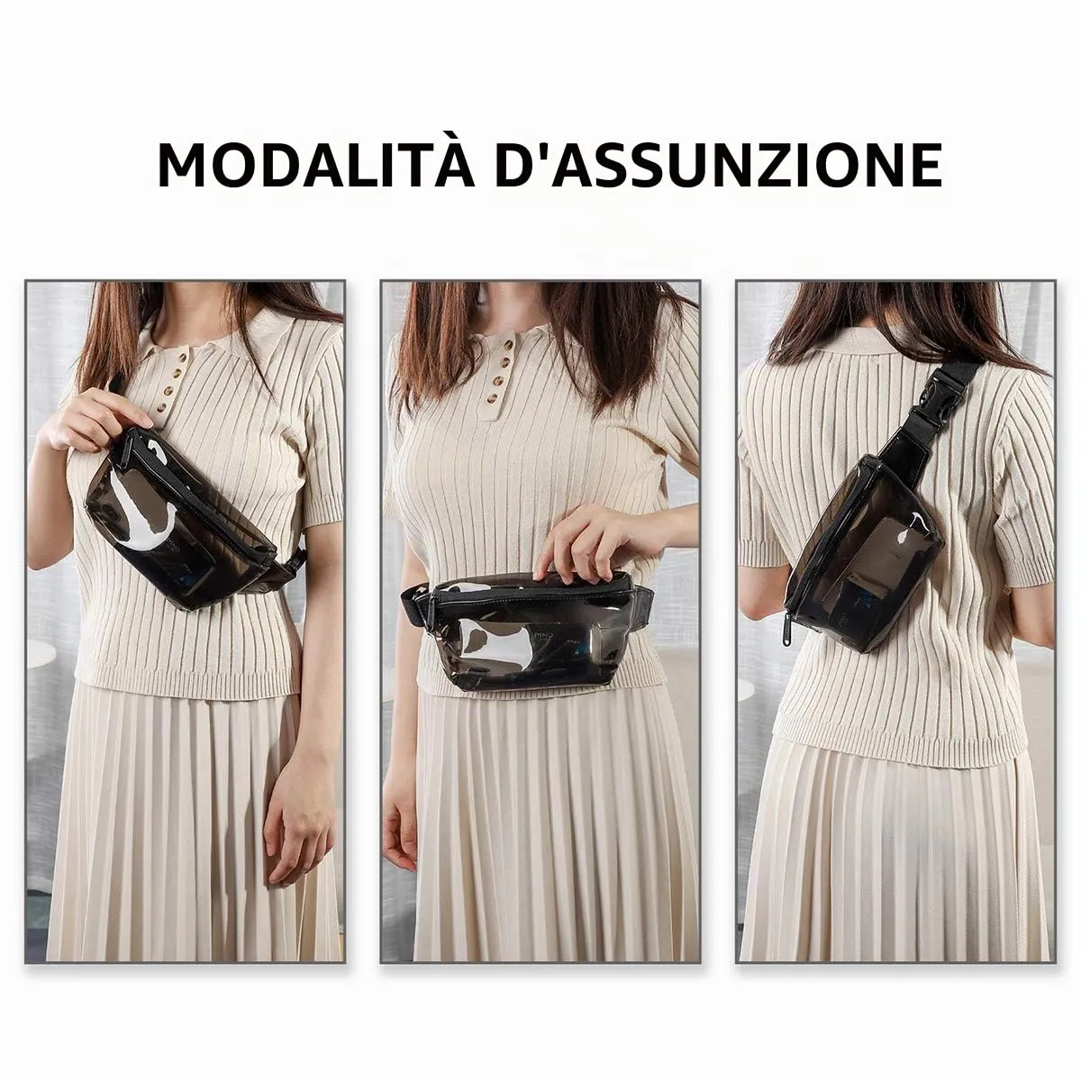 TINYAT Zaino olografico multicolore trasparente zaino super morbido in pvc per ragazze zaino per la spesa shopping unisex, T9051 (Nero trasparente / 1952) - immagine 2