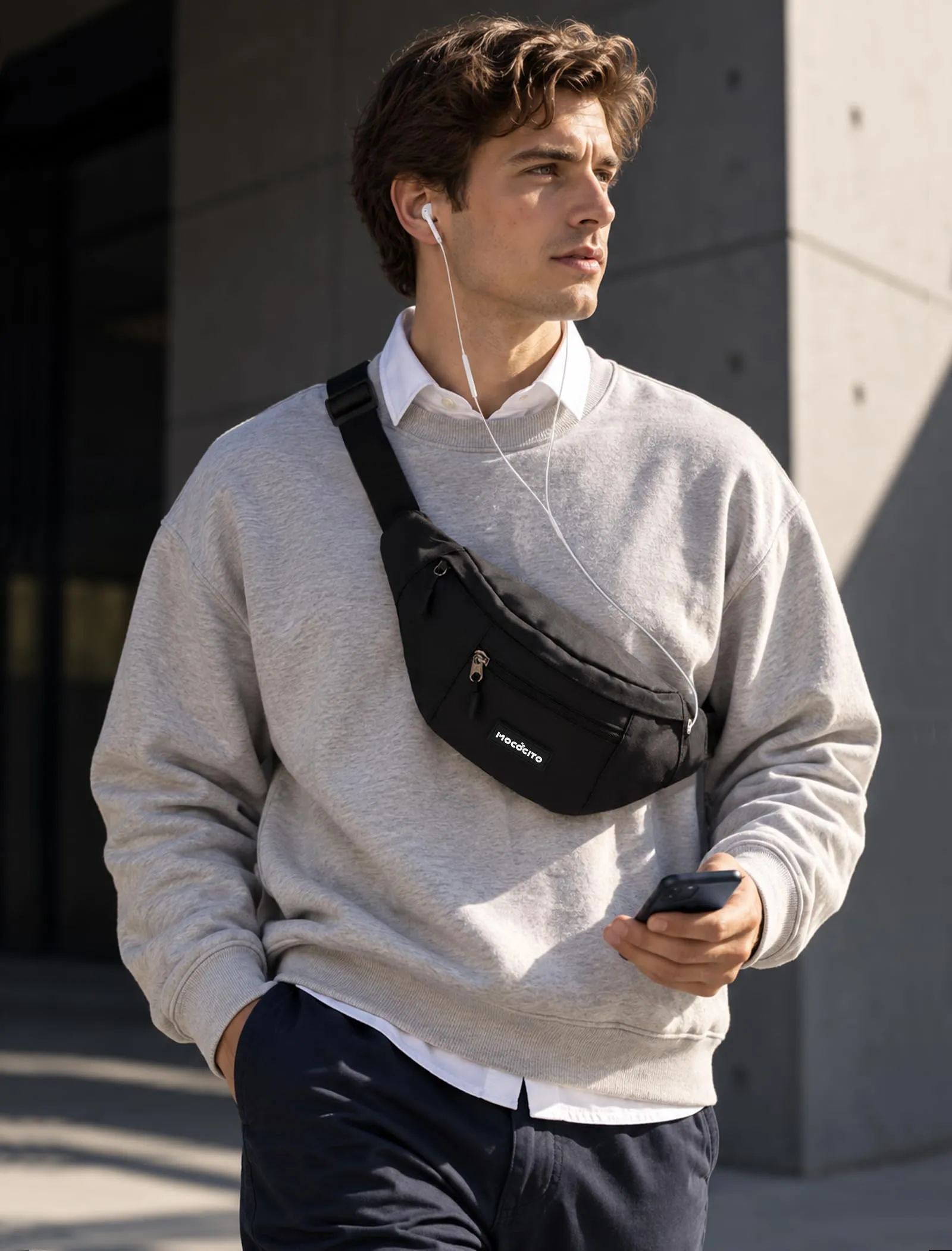 MOCOCITO Marsupio Uomo Sportivo, 2.1L Marsupio Corsa con 4 Tasche Zip Porta Cellulare,Cintura Regolabile a 120cm per Running Ciclismo Escursionismo Borsello Fanny Pack Jogging Viaggi Concerti Lavoro - immagine 7