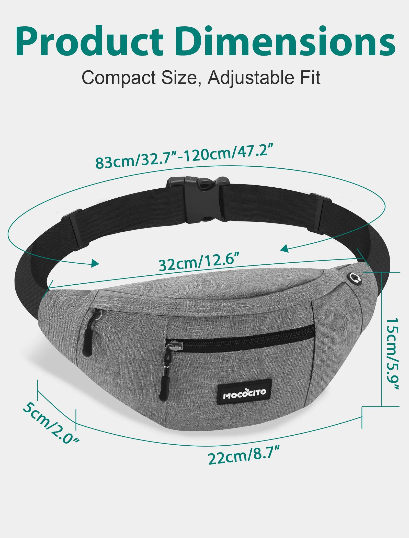 MOCOCITO Marsupio Uomo Donna,Marsupio Sportivo con 4 Zip Tasche,Marsupio Uomo Tracolla Piccolo Cintura Regolabile, Marsupio da Lavoro Impermeabile per Ciclismo Running Escursionismo Trekking Concerti - immagine 2