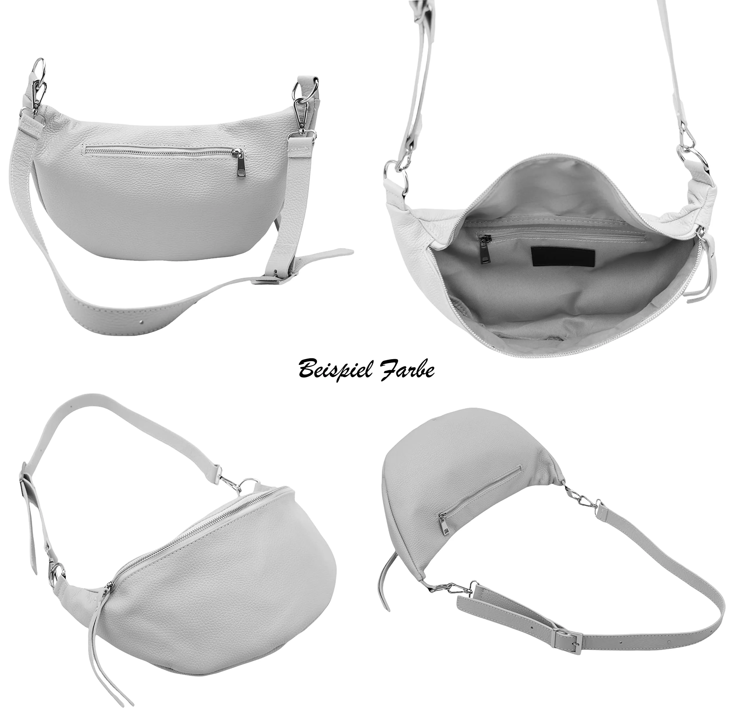 SH Leder Greta G747 - Borsa da donna in vera pelle, unisex, per festival, viaggi, taglia media, tracolla regolabile, 37 x 21 cm, grigio finestra, grossolano - immagine 6