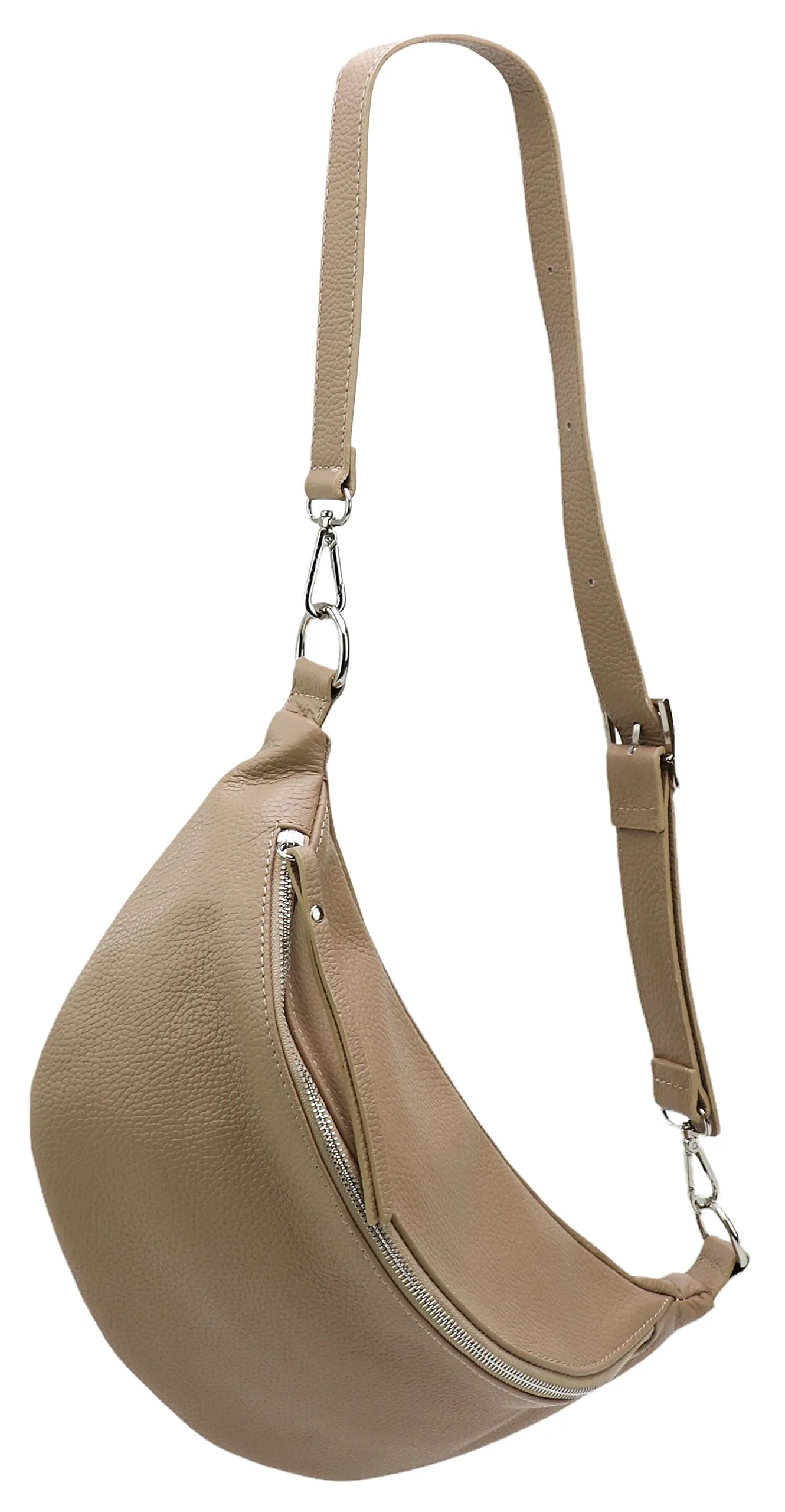 SH Leder - Borsa da donna in vera pelle a tracolla, unisex, per festival e viaggi, taglia media, 37 x 21 cm, con tracolla regolabile e intercambiabile, Greta G747, Tortora chiaro, grossolano - immagine 1
