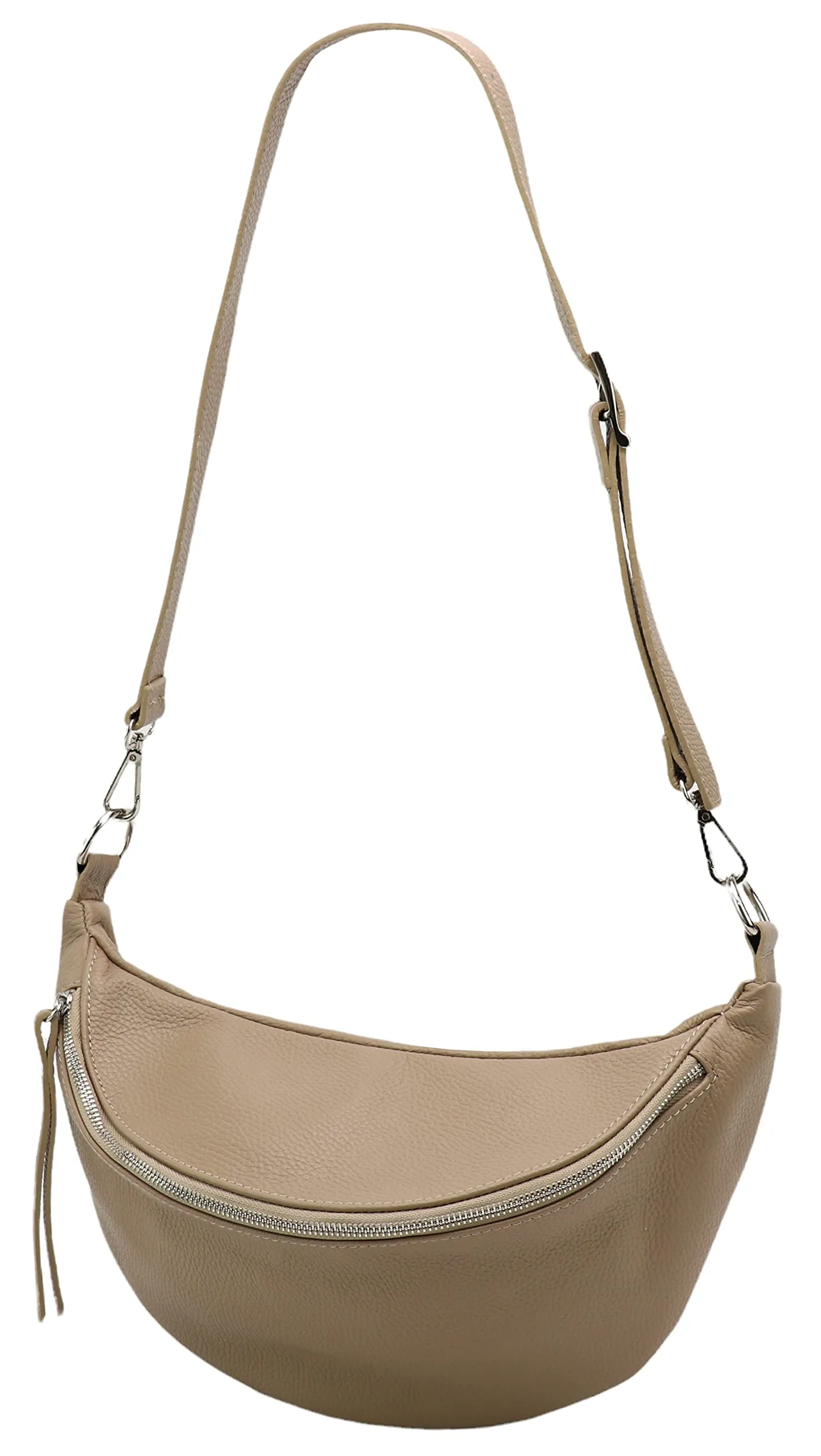 SH Leder - Borsa da donna in vera pelle a tracolla, unisex, per festival e viaggi, taglia media, 37 x 21 cm, con tracolla regolabile e intercambiabile, Greta G747, Tortora chiaro, grossolano - immagine 4