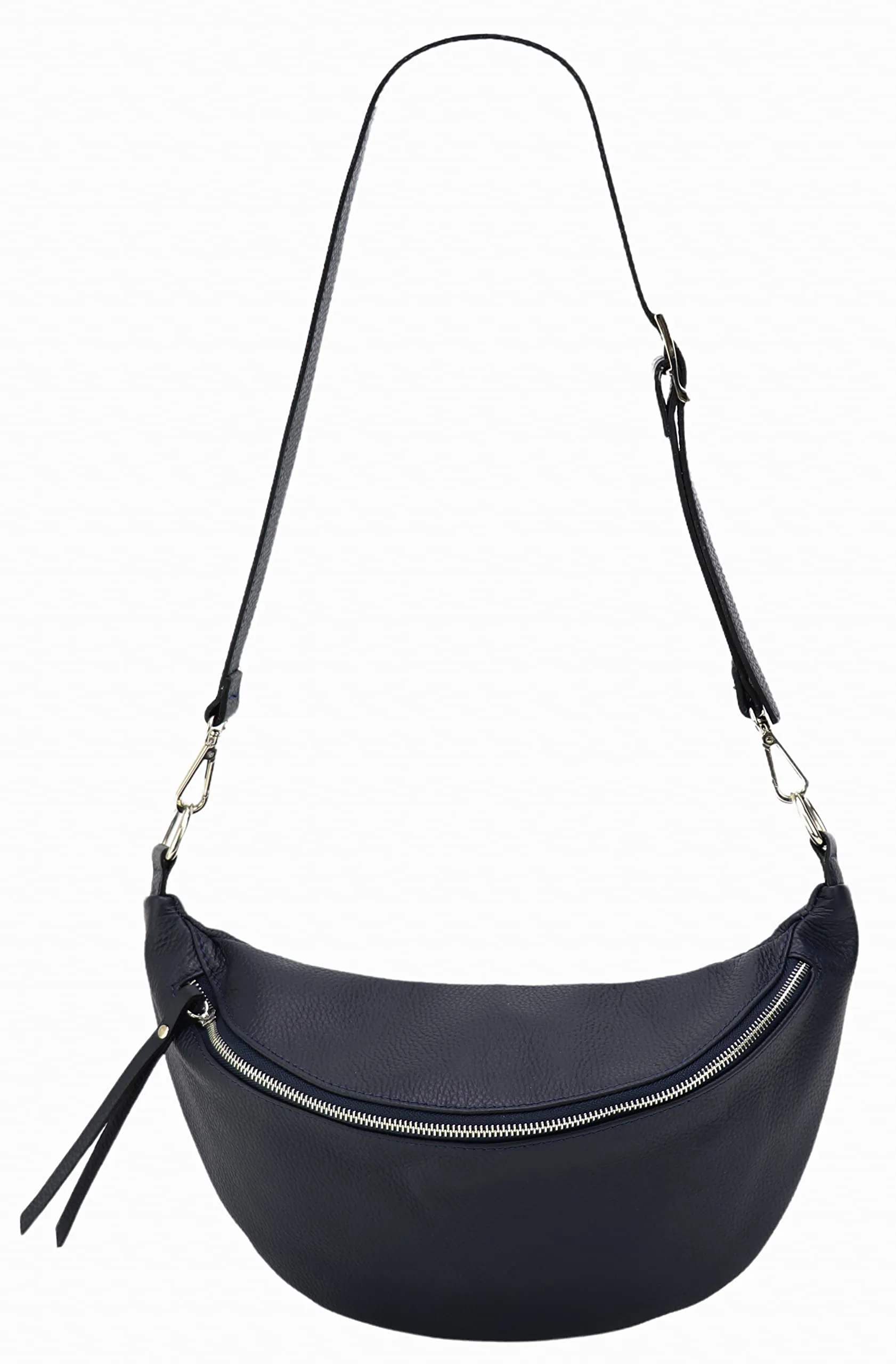 SH Leder - Borsa da donna in vera pelle a tracolla, unisex, per festival e viaggi, taglia media, 37 x 21 cm, con tracolla regolabile e intercambiabile, Greta G747, Blu scuro, grossolano, Crossbody - immagine 3