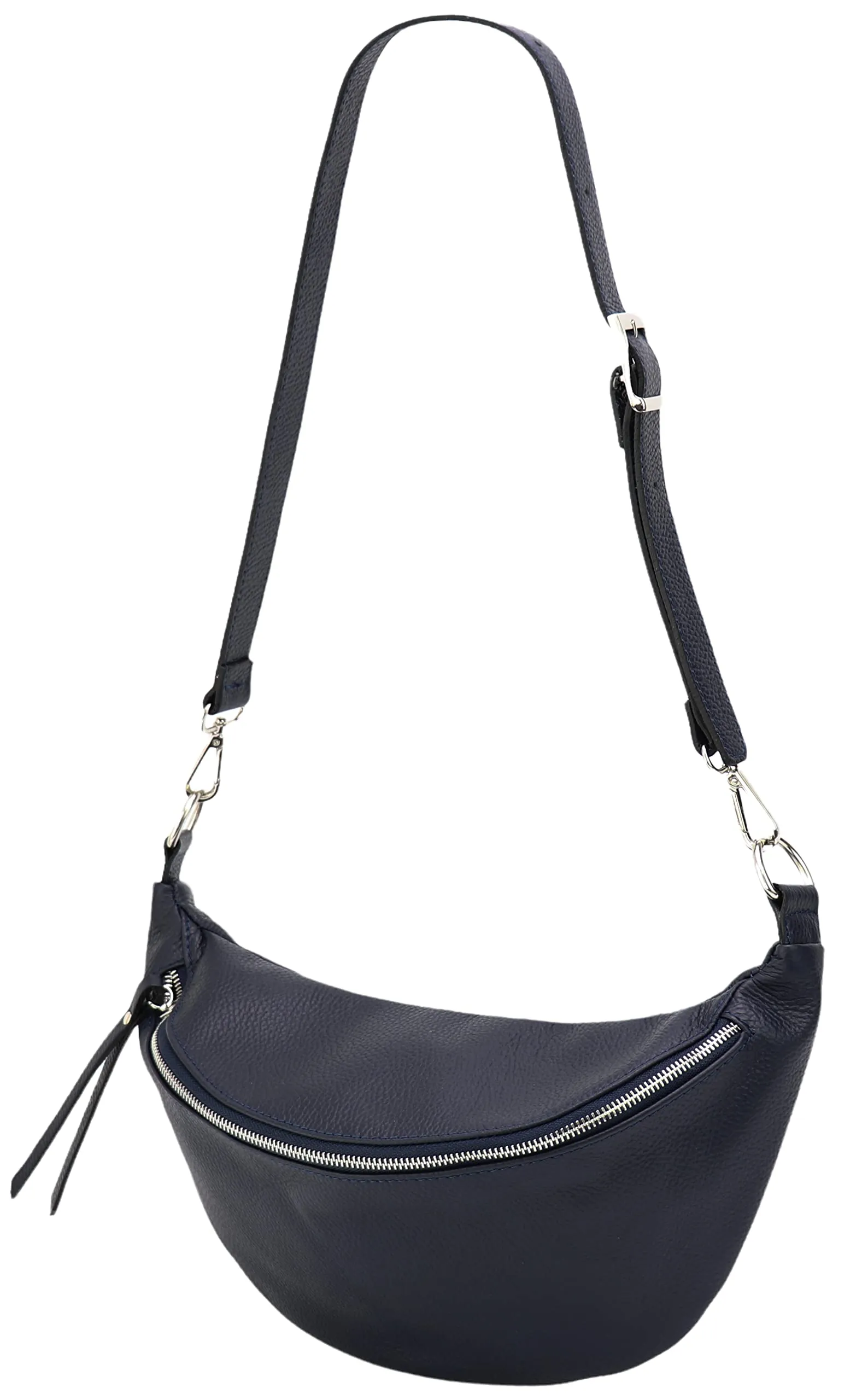 SH Leder - Borsa da donna in vera pelle a tracolla, unisex, per festival e viaggi, taglia media, 37 x 21 cm, con tracolla regolabile e intercambiabile, Greta G747, Blu scuro, grossolano, Crossbody - immagine 4
