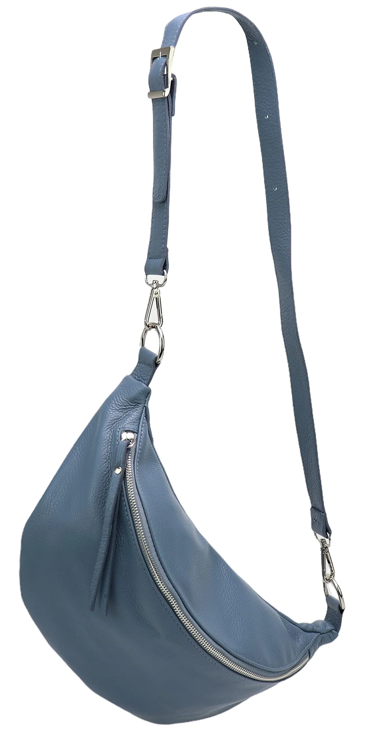 SH Leder - Borsa da donna in vera pelle a tracolla, unisex, per festival e viaggi, taglia media, 37 x 21 cm, con tracolla regolabile e intercambiabile, Greta G747, blu jeans, 37 x 12 21 cm - immagine 1