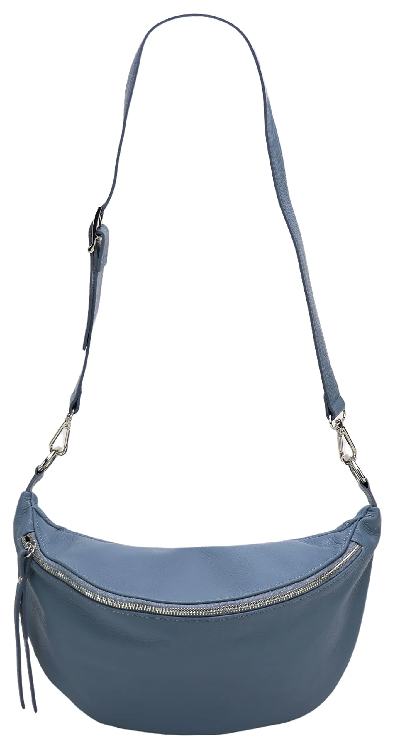 SH Leder - Borsa da donna in vera pelle a tracolla, unisex, per festival e viaggi, taglia media, 37 x 21 cm, con tracolla regolabile e intercambiabile, Greta G747, blu jeans, 37 x 12 21 cm - immagine 3