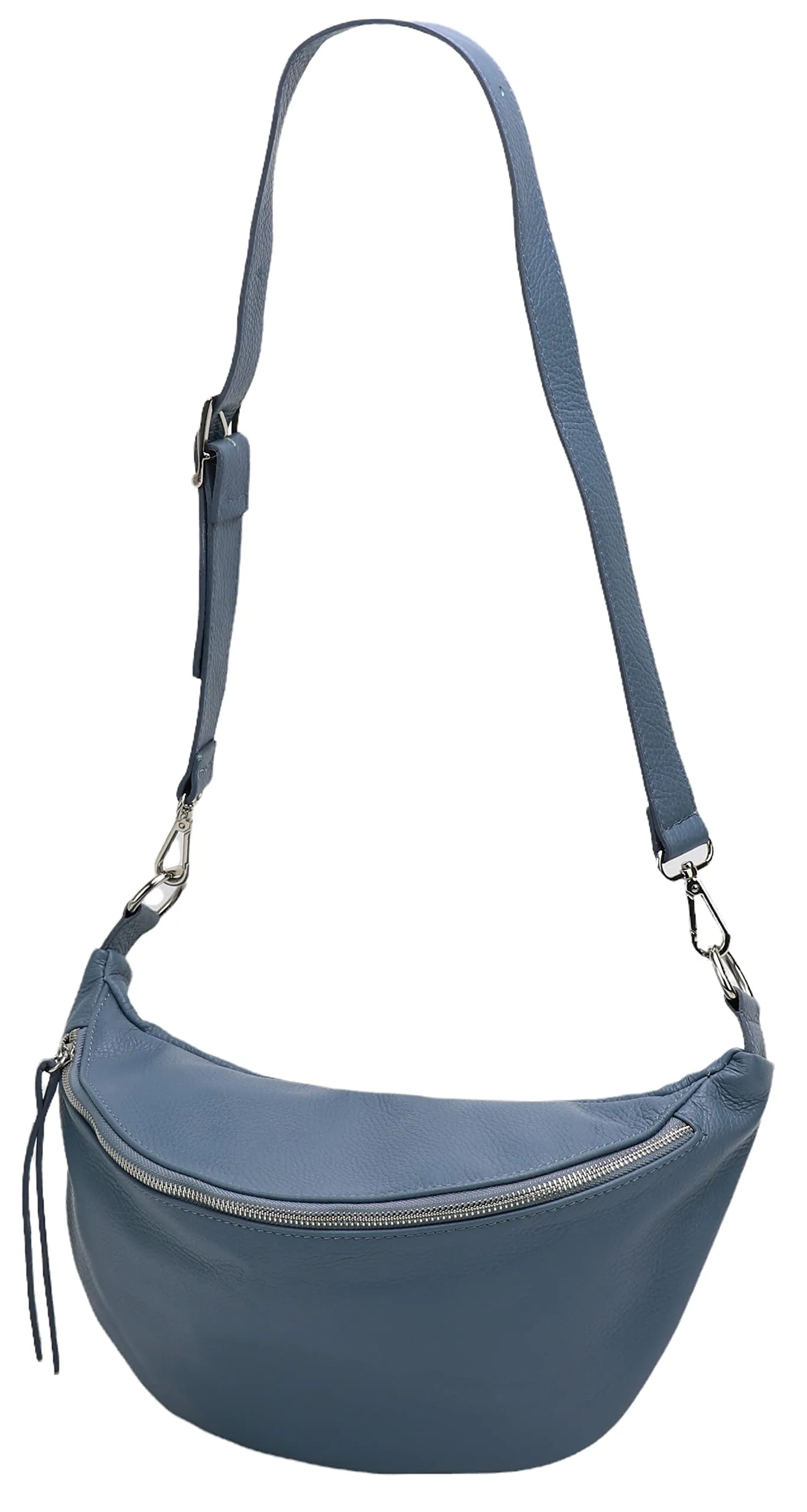 SH Leder - Borsa da donna in vera pelle a tracolla, unisex, per festival e viaggi, taglia media, 37 x 21 cm, con tracolla regolabile e intercambiabile, Greta G747, blu jeans, 37 x 12 21 cm - immagine 4