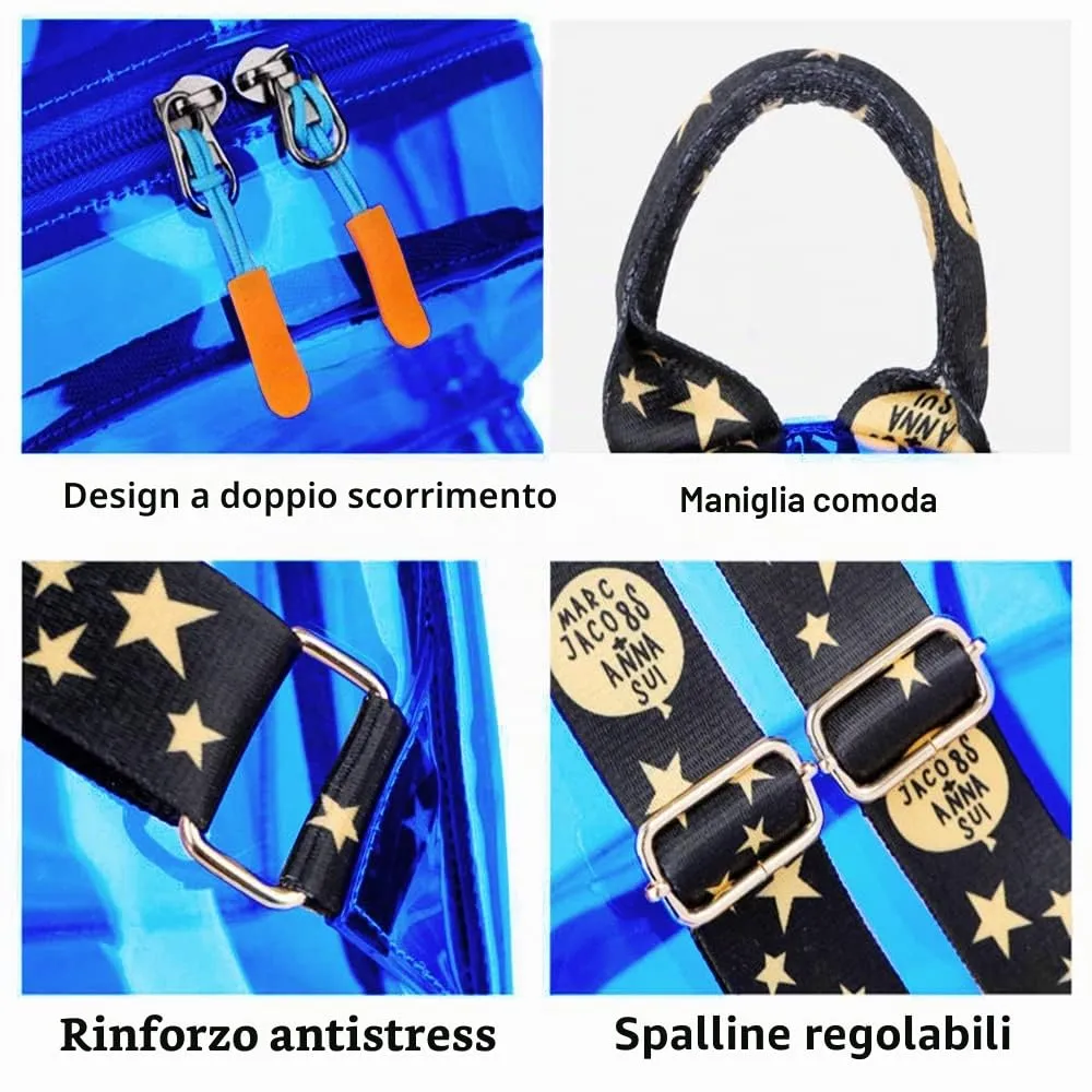 TINYAT Zaino olografico multicolore trasparente zaino super morbido in pvc shopping unisex, T9051 (9061/blue) - immagine 5