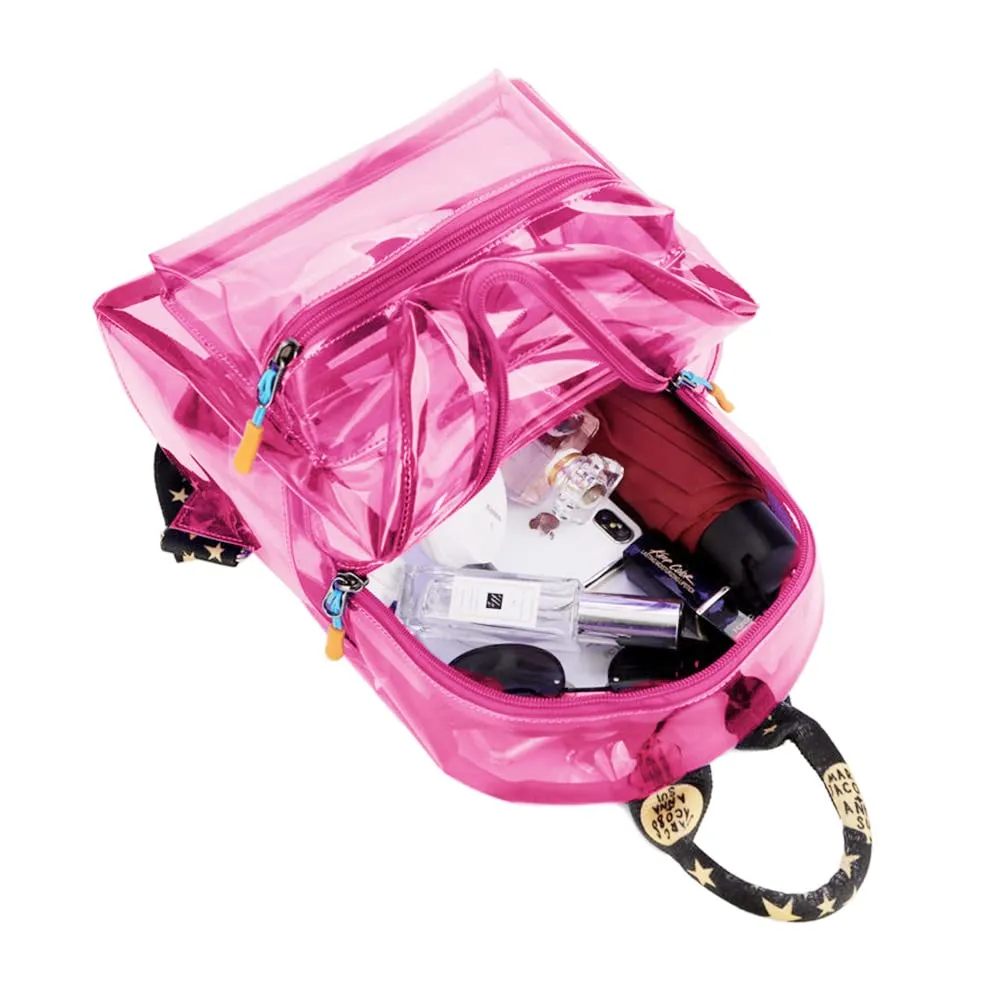 TINYAT Zaino olografico multicolore trasparente zaino super morbido in pvc per ragazze per la spesa shopping unisex, T9051 (9061/pink) - immagine 4