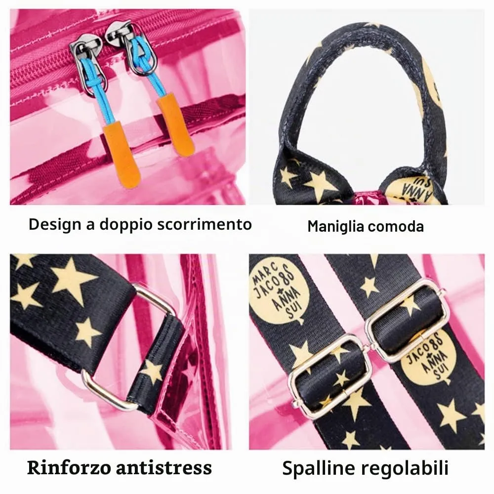 TINYAT Zaino olografico multicolore trasparente zaino super morbido in pvc per ragazze per la spesa shopping unisex, T9051 (9061/pink) - immagine 6
