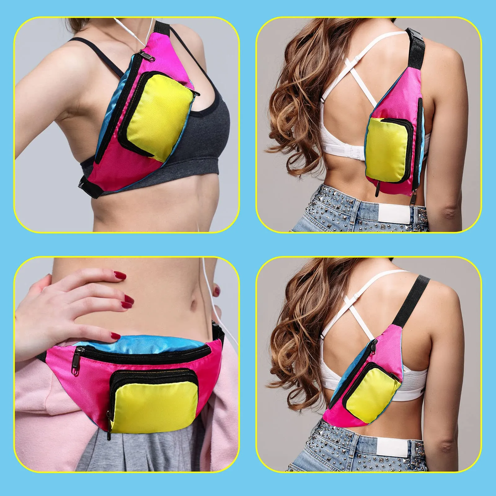 Xuniea Marsupio Al Neon degli Anni '80 a 2 Tasche Regolabile, Fondo Rosa - immagine 5