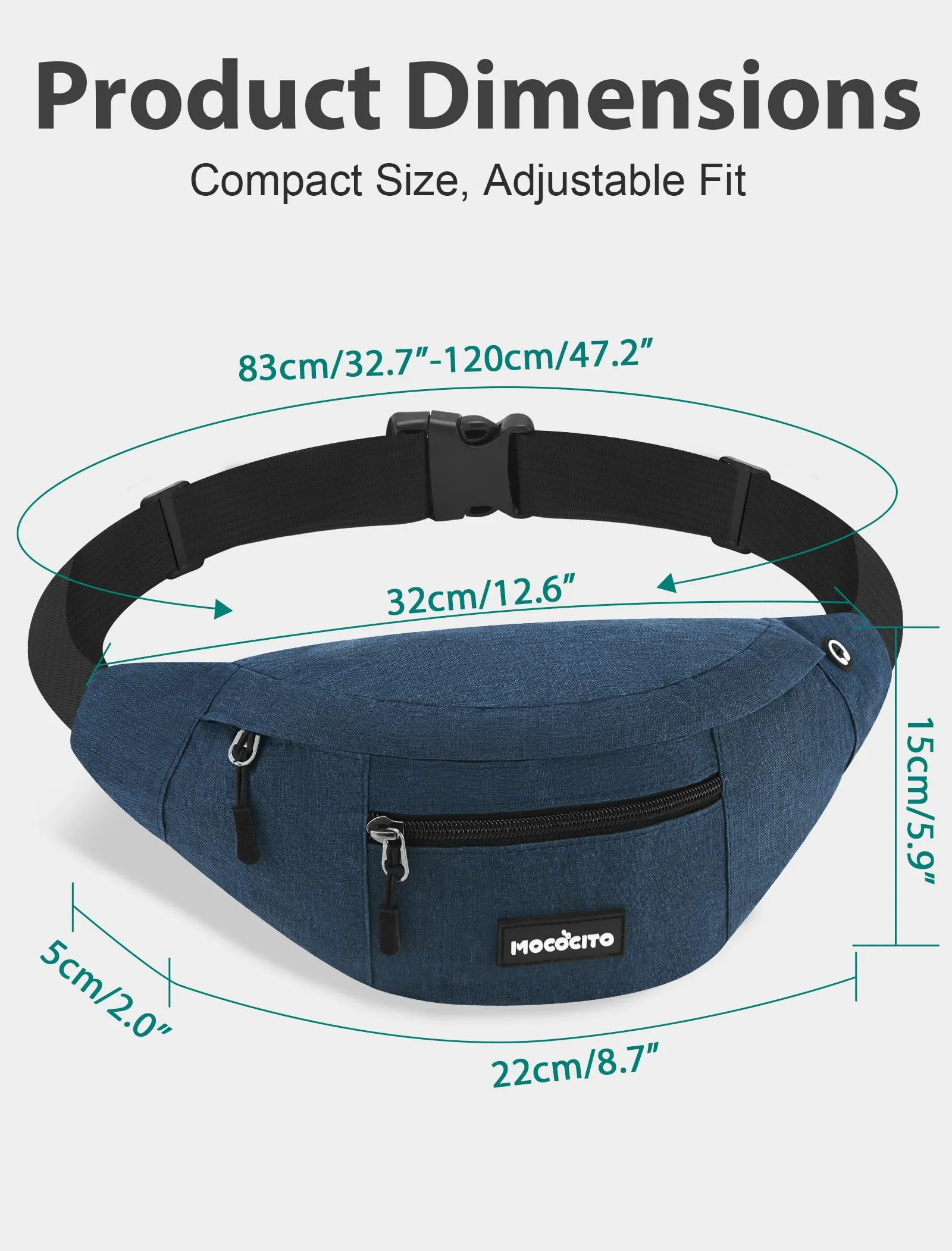 MOCOCITO Marsupio Uomo Sportivo, 2.1L Marsupio Corsa con 4 Tasche Zip Porta Cellulare,Cintura Regolabile a 120cm per Running Ciclismo Escursionismo Borsello Fanny Pack Jogging Viaggi Concerti Lavoro - immagine 2