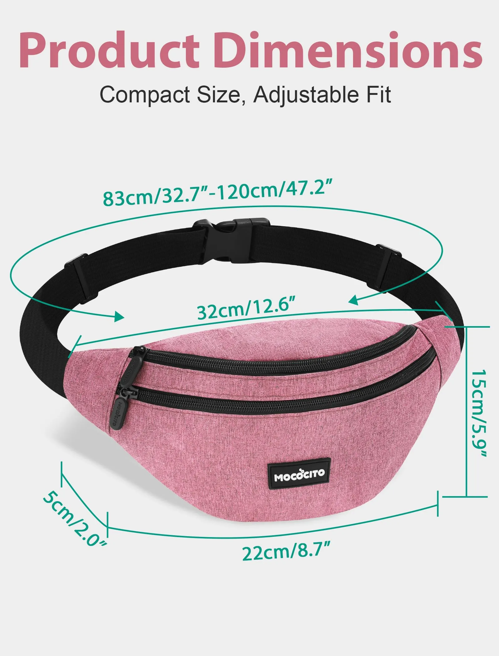 MOCOCITO Marsupio Uomo Sportivo, 2.1L Marsupio Corsa con 4 Tasche Zip Porta Cellulare,Cintura Regolabile a 120cm per Running Ciclismo Escursionismo Borsello Fanny Pack Jogging Viaggi Concerti Lavoro - immagine 2