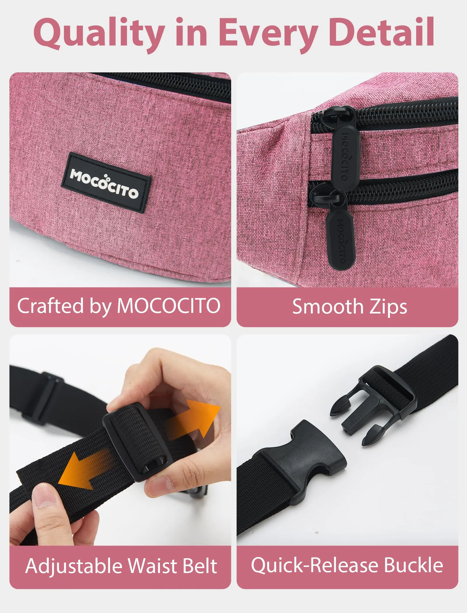 MOCOCITO Marsupio Uomo Sportivo, 2.1L Marsupio Corsa con 4 Tasche Zip Porta Cellulare,Cintura Regolabile a 120cm per Running Ciclismo Escursionismo Borsello Fanny Pack Jogging Viaggi Concerti Lavoro - immagine 6