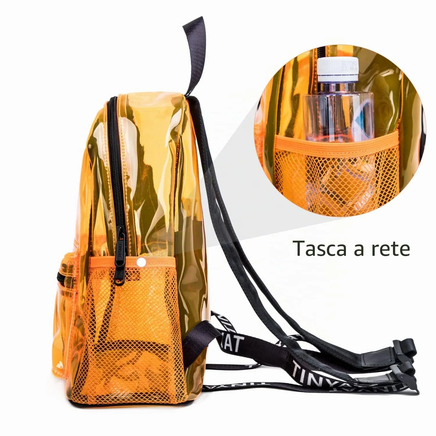 TINYAT Zaino Trasparente Impermeabile da Donna in PVC - Casual e Alla Moda per Shopping e Dating, T9051, Arancione - immagine 6