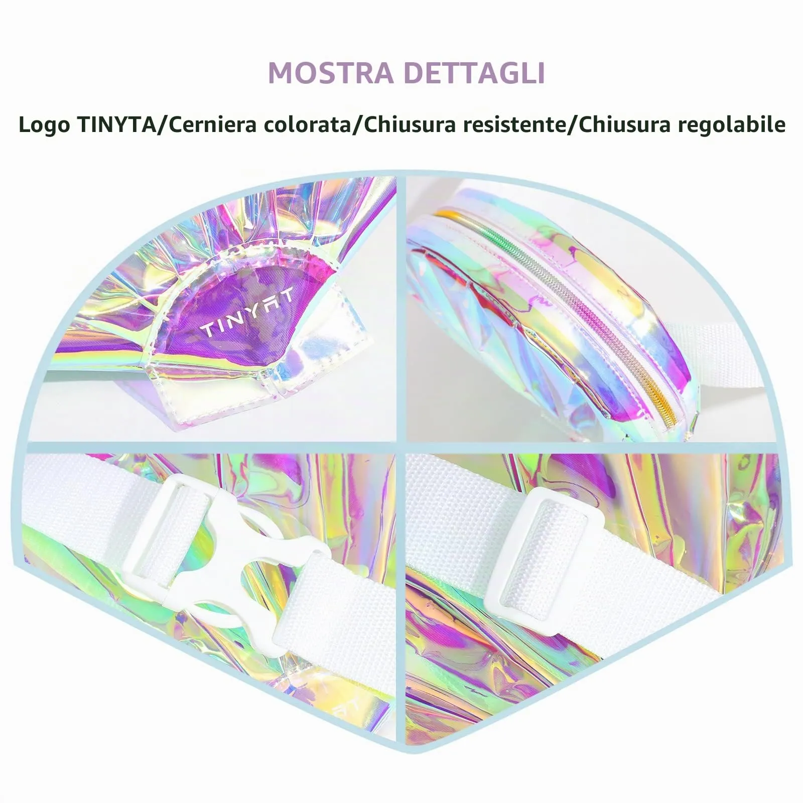 TINYAT Marsupio olografico per donna impermeabile marsupio carino cintura con cinturino regolabile per incontri all'aperto, feste, viaggi, T1956, Multicolore - immagine 5