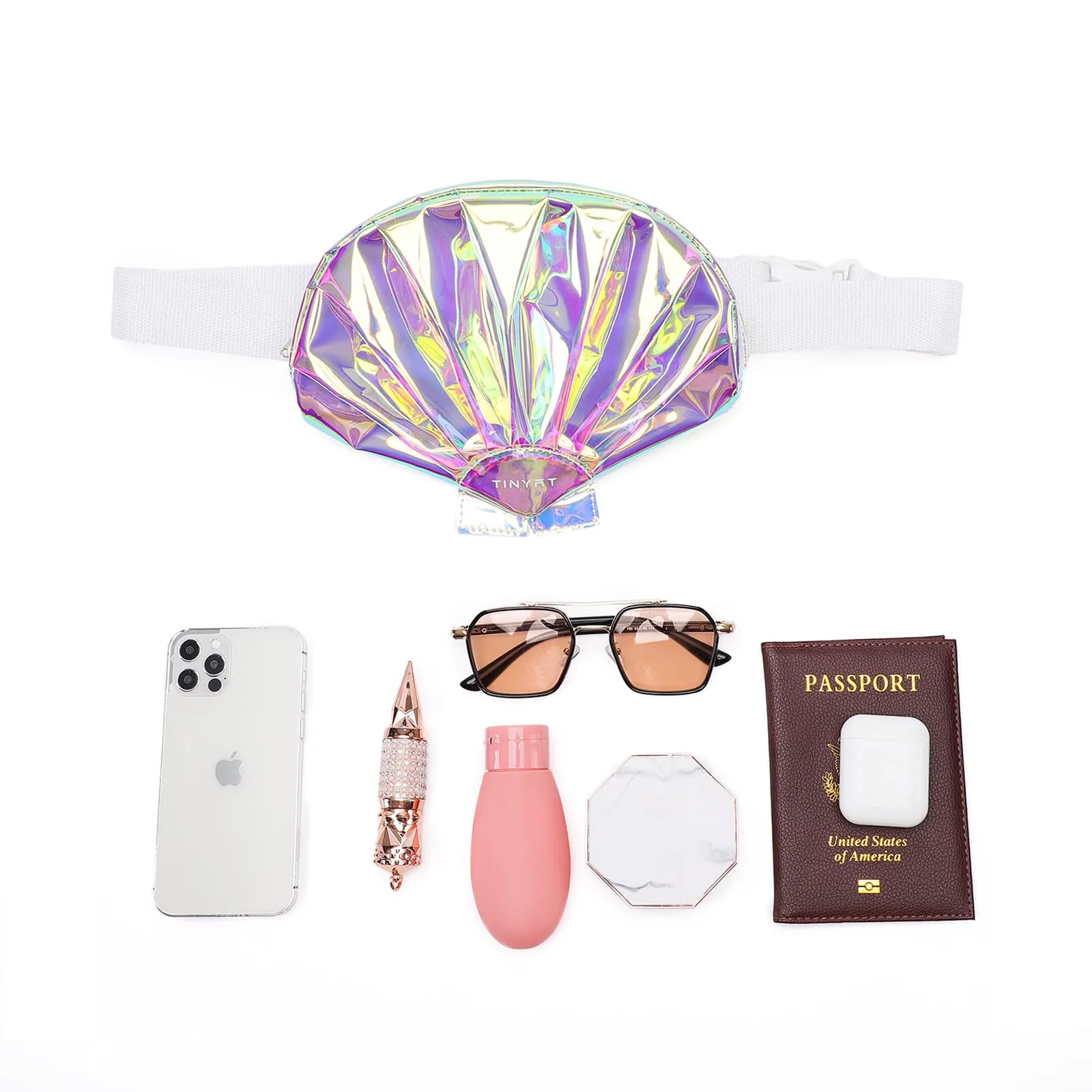 TINYAT Marsupio olografico per donna impermeabile marsupio carino cintura con cinturino regolabile per incontri all'aperto, feste, viaggi, T1956, Multicolore - immagine 7