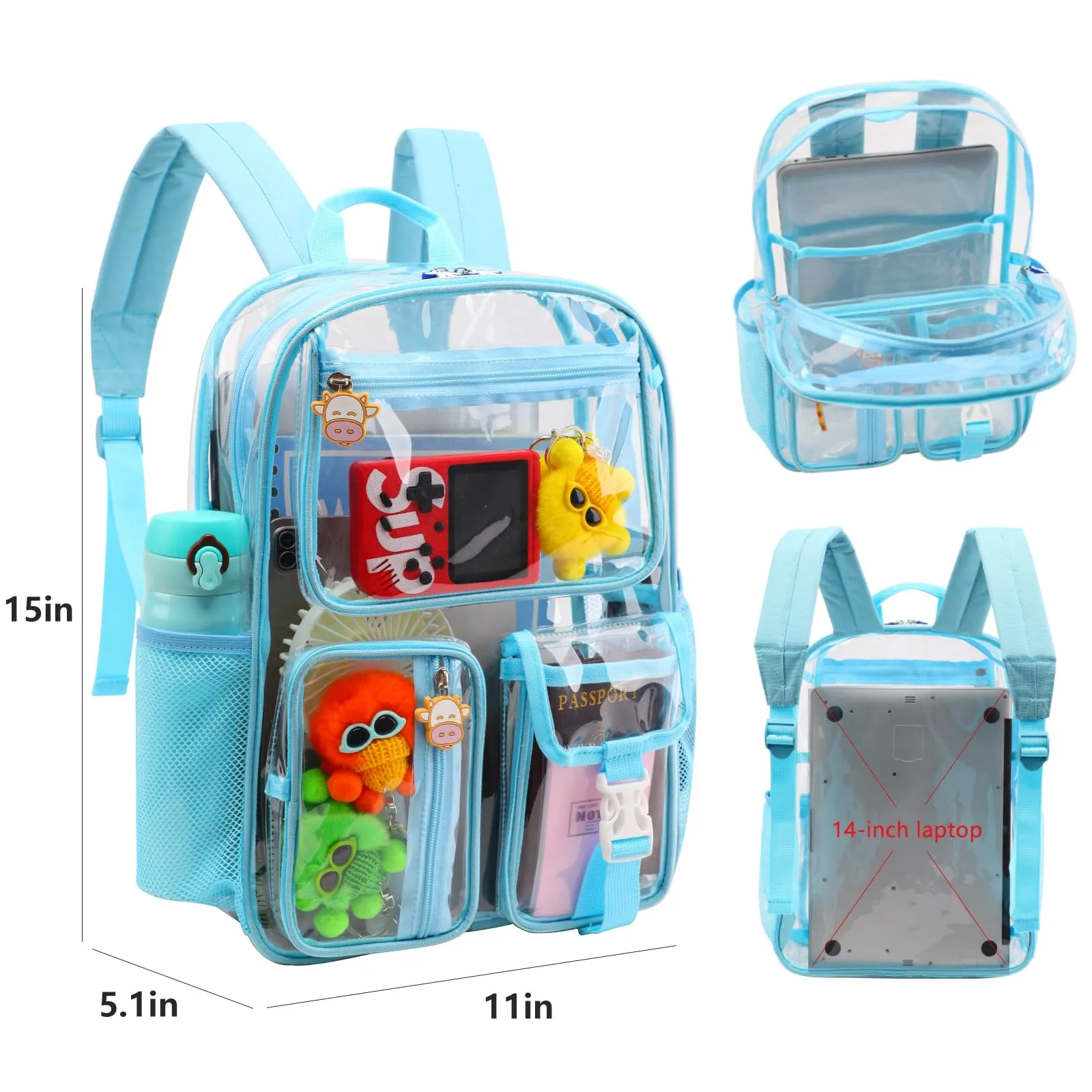TINYAT Zaino Trasparente Da Donna Impermeabile In PVC Moda Shopping Pacchetto Di Appuntamenti T9051 Blu 29.5x12x40 Cm - immagine 3