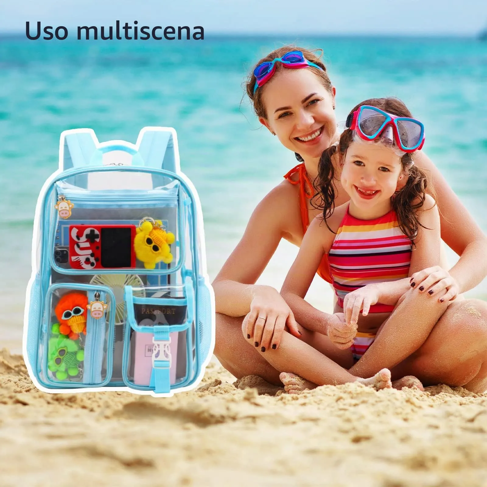TINYAT Zaino Trasparente Da Donna Impermeabile In PVC Moda Shopping Pacchetto Di Appuntamenti T9051 Blu 29.5x12x40 Cm - immagine 6