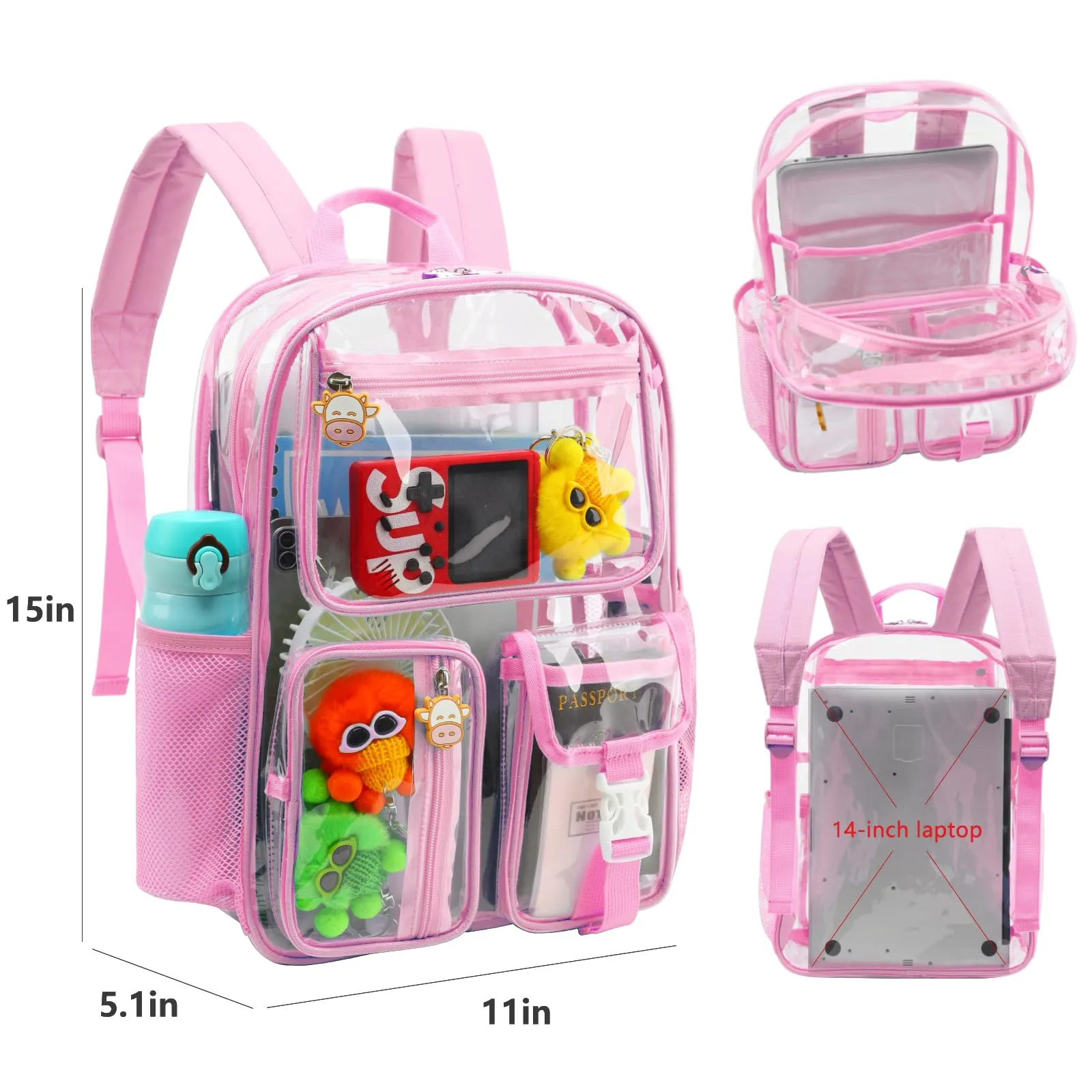 TINYAT Zaino trasparente Zaino da donna trasparente Impermeabile Super PVC Zaino Casual Zaino Moda Donna Shopping Dating Pack, T9051, Rosa/9063, Zaino daypack - immagine 3