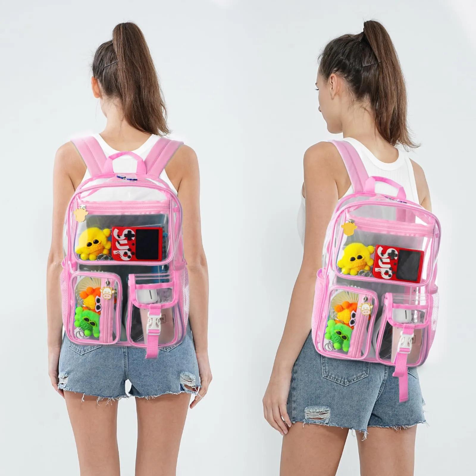 TINYAT Zaino trasparente Zaino da donna trasparente Impermeabile Super PVC Zaino Casual Zaino Moda Donna Shopping Dating Pack, T9051, Rosa/9063, Zaino daypack - immagine 8