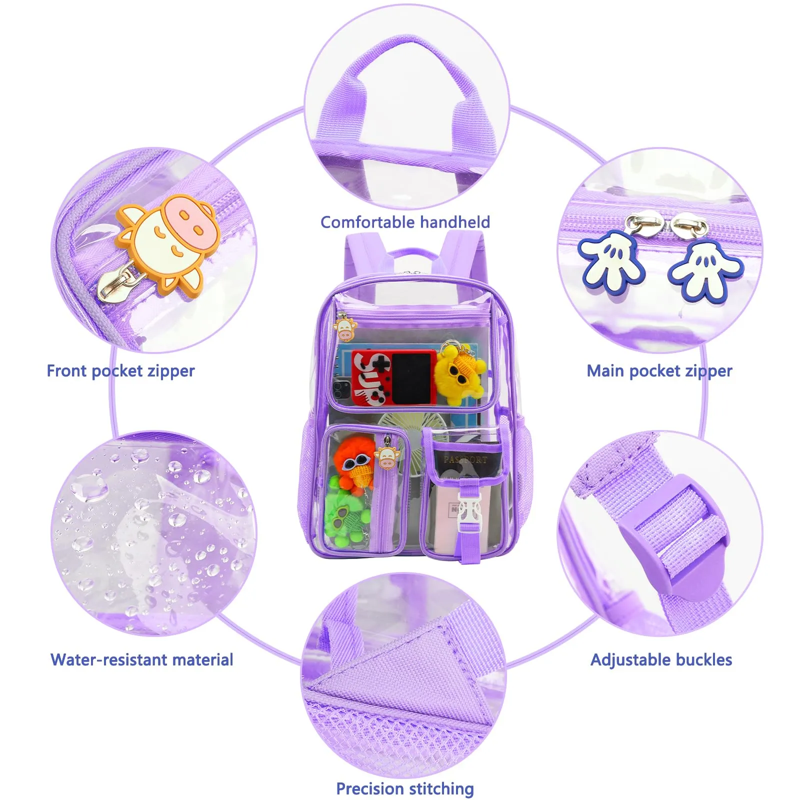 TINYAT Zaino trasparente da donna trasparente Impermeabile Super PVC Zaino Casual Zaino Moda Donna Shopping Dating Pack, T9051, Viola/9063 - immagine 5