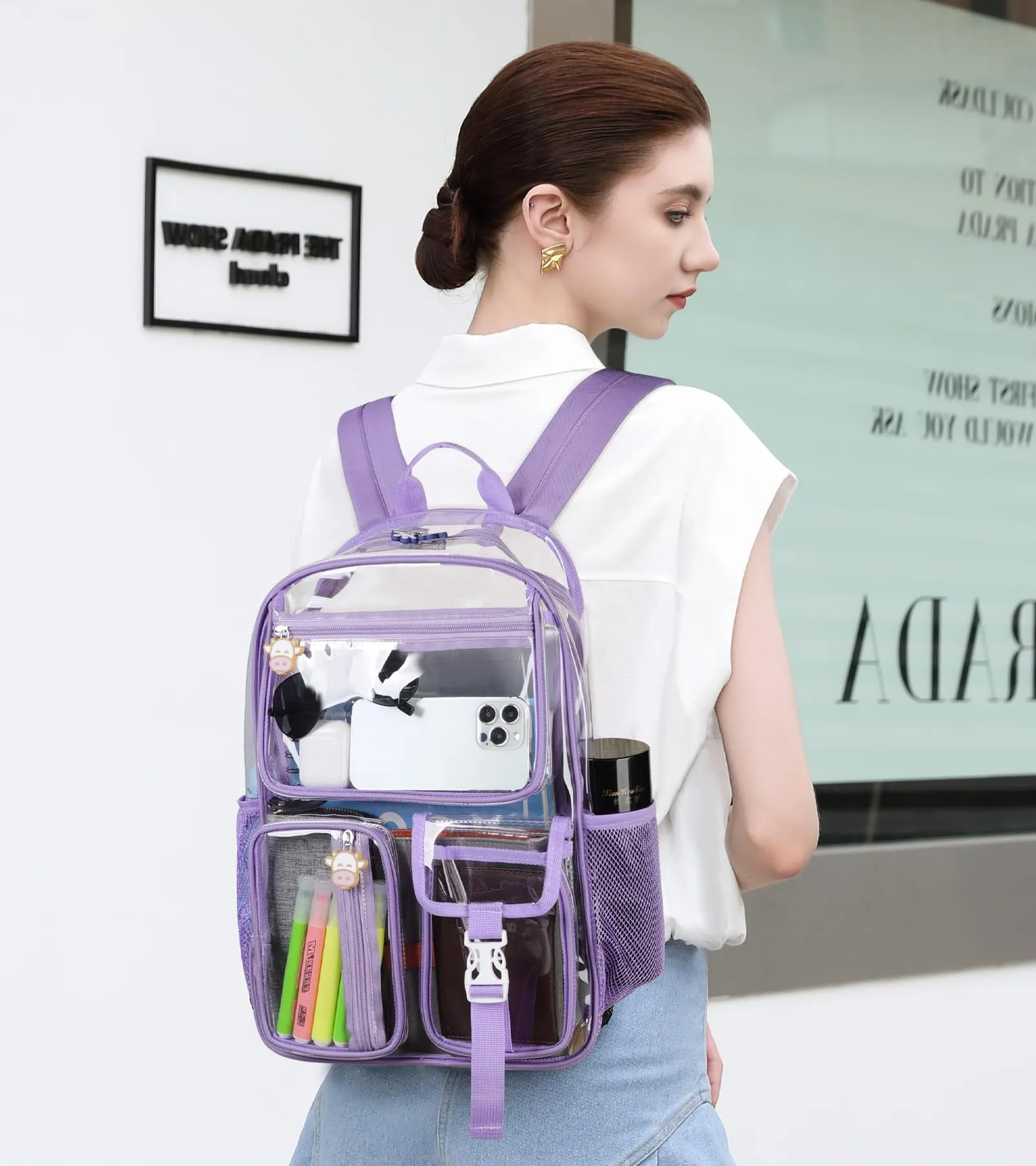 TINYAT Zaino trasparente da donna trasparente Impermeabile Super PVC Zaino Casual Zaino Moda Donna Shopping Dating Pack, T9051, Viola/9063 - immagine 6