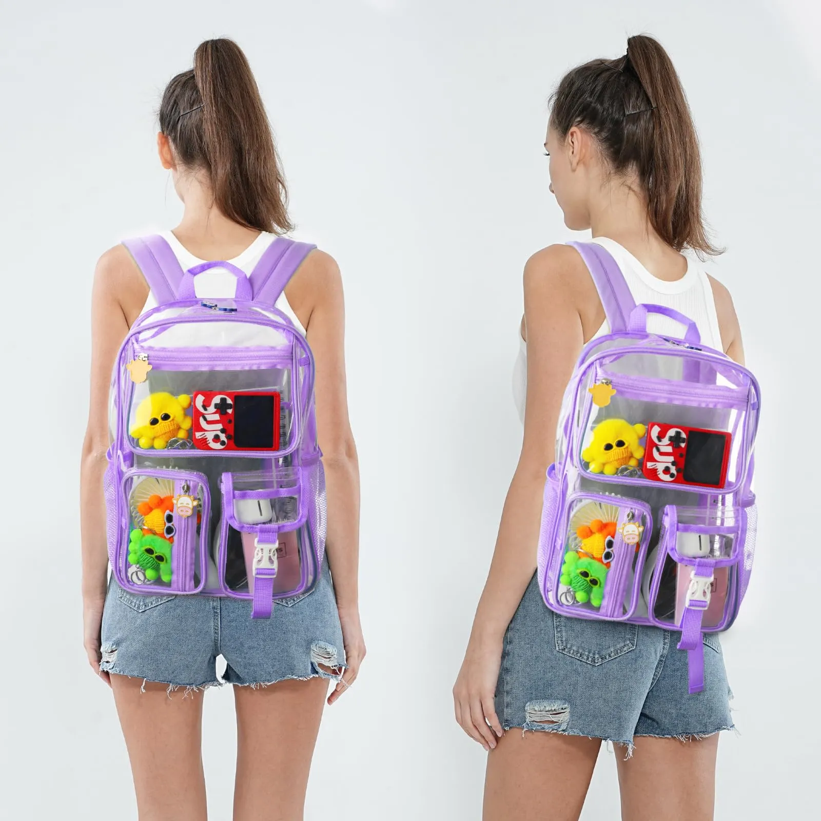 TINYAT Zaino trasparente da donna trasparente Impermeabile Super PVC Zaino Casual Zaino Moda Donna Shopping Dating Pack, T9051, Viola/9063 - immagine 8