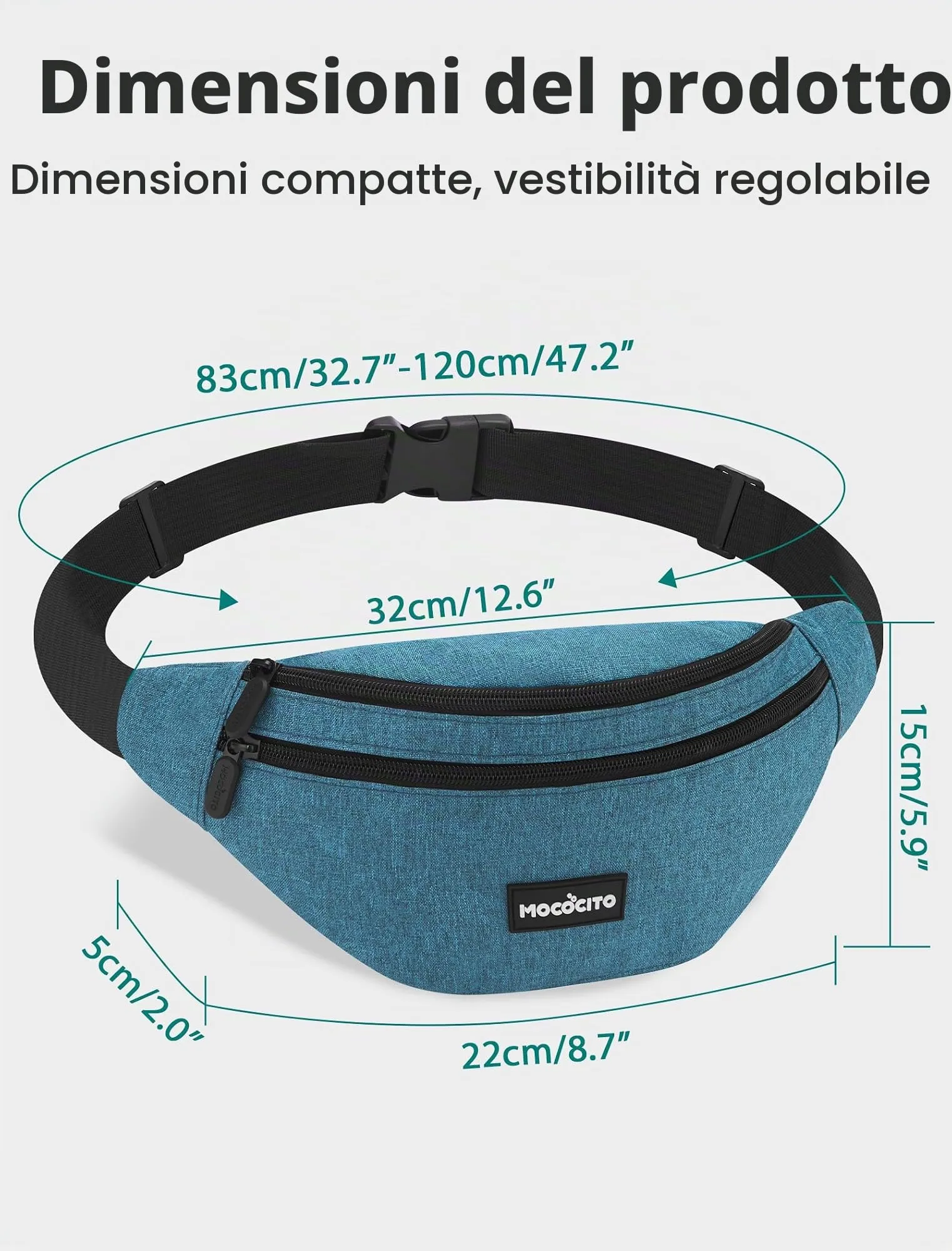 MOCOCITO Marsupio Uomo Donna,Marsupio Sportivo con 4 Zip Tasche,Marsupio Uomo Tracolla Piccolo Cintura Regolabile, Marsupio da Lavoro Impermeabile per Ciclismo Running Escursionismo Trekking Concerti - immagine 2