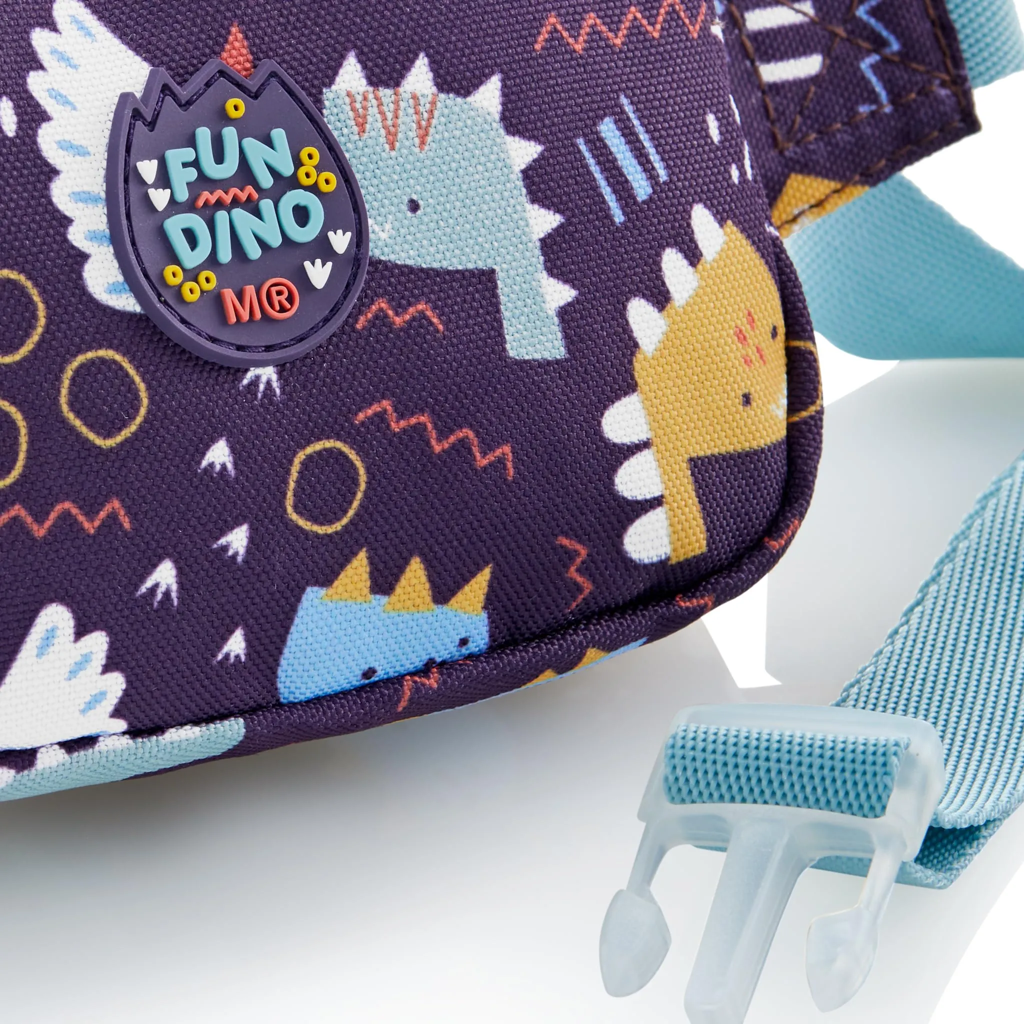 Miquelrius - Marsupio per bambini con uno scomparto, chiusura lampo in plastica resistente, nastro regolabile, chiusura a scatto, marsupio piccolo 150 x 120 x 30 mm, Dinosauro, Viola, 150 x 120 x 30 - immagine 2