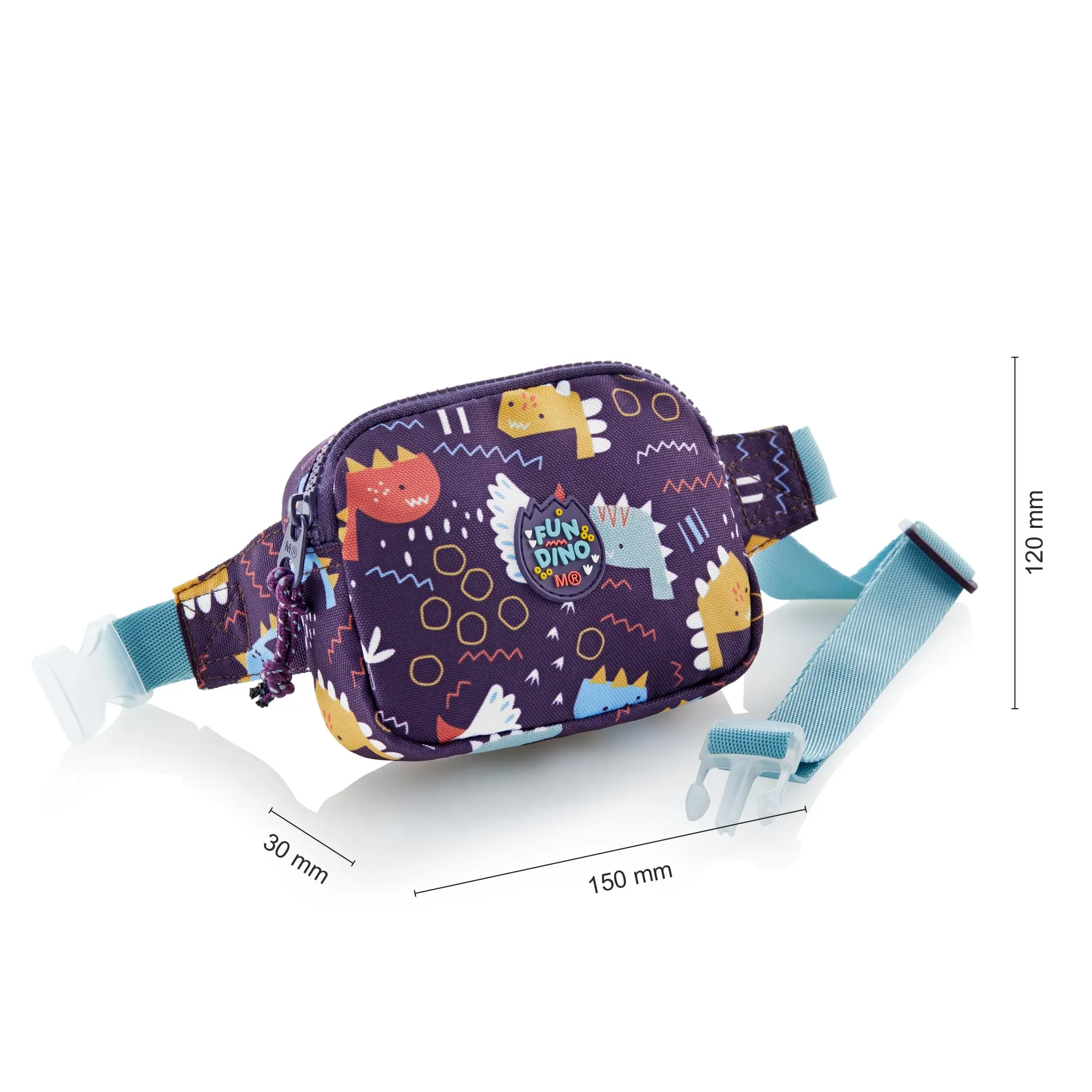 Miquelrius - Marsupio per bambini con uno scomparto, chiusura lampo in plastica resistente, nastro regolabile, chiusura a scatto, marsupio piccolo 150 x 120 x 30 mm, Dinosauro, Viola, 150 x 120 x 30 - immagine 4