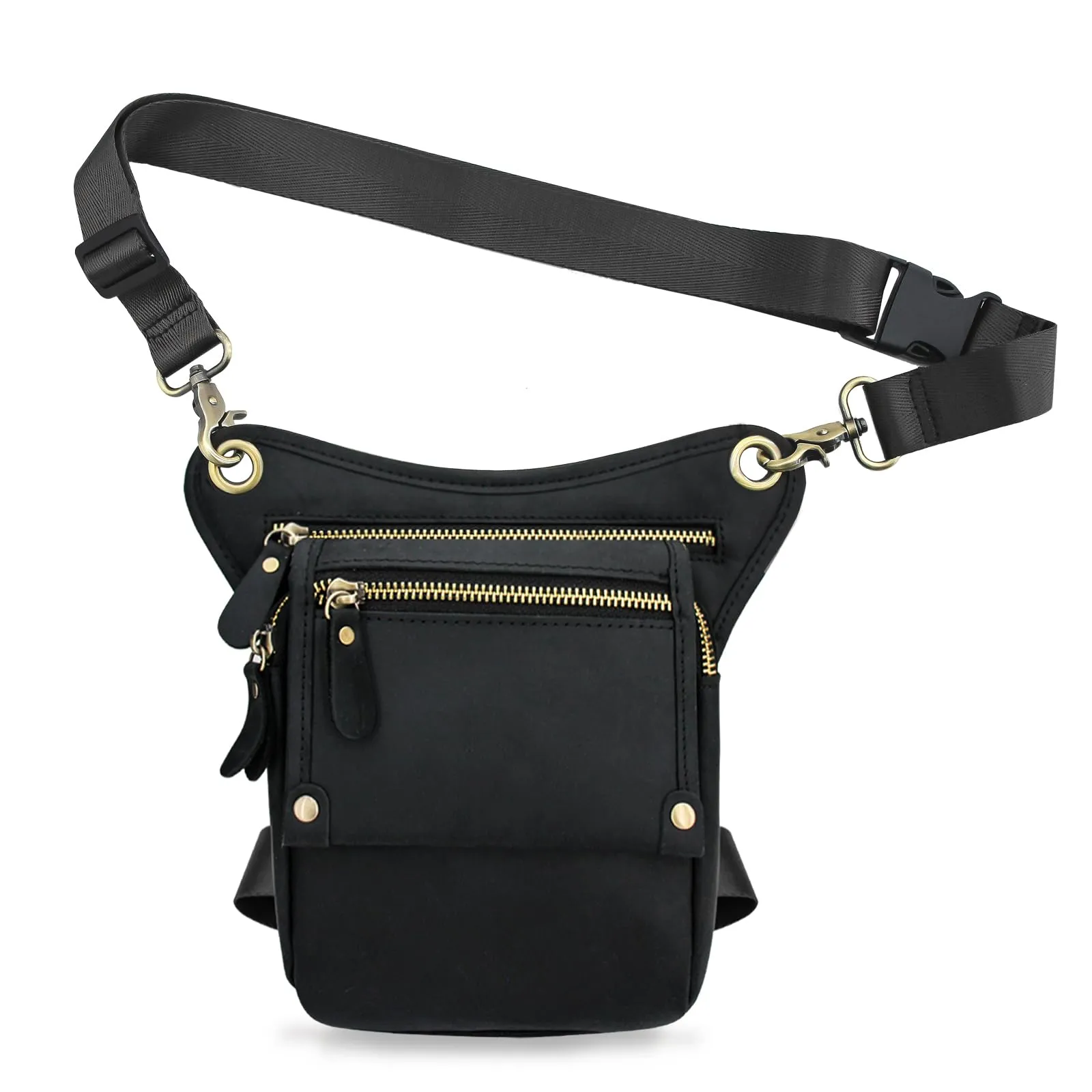 Boshiho Borsa da uomo in vera pelle – Marsupio per moto, nero, 25 x 24 x 4 cm, 2 tasche, impermeabile, per uomini e donne, all'aperto, escursionismo, arrampicata, viaggi - immagine 1