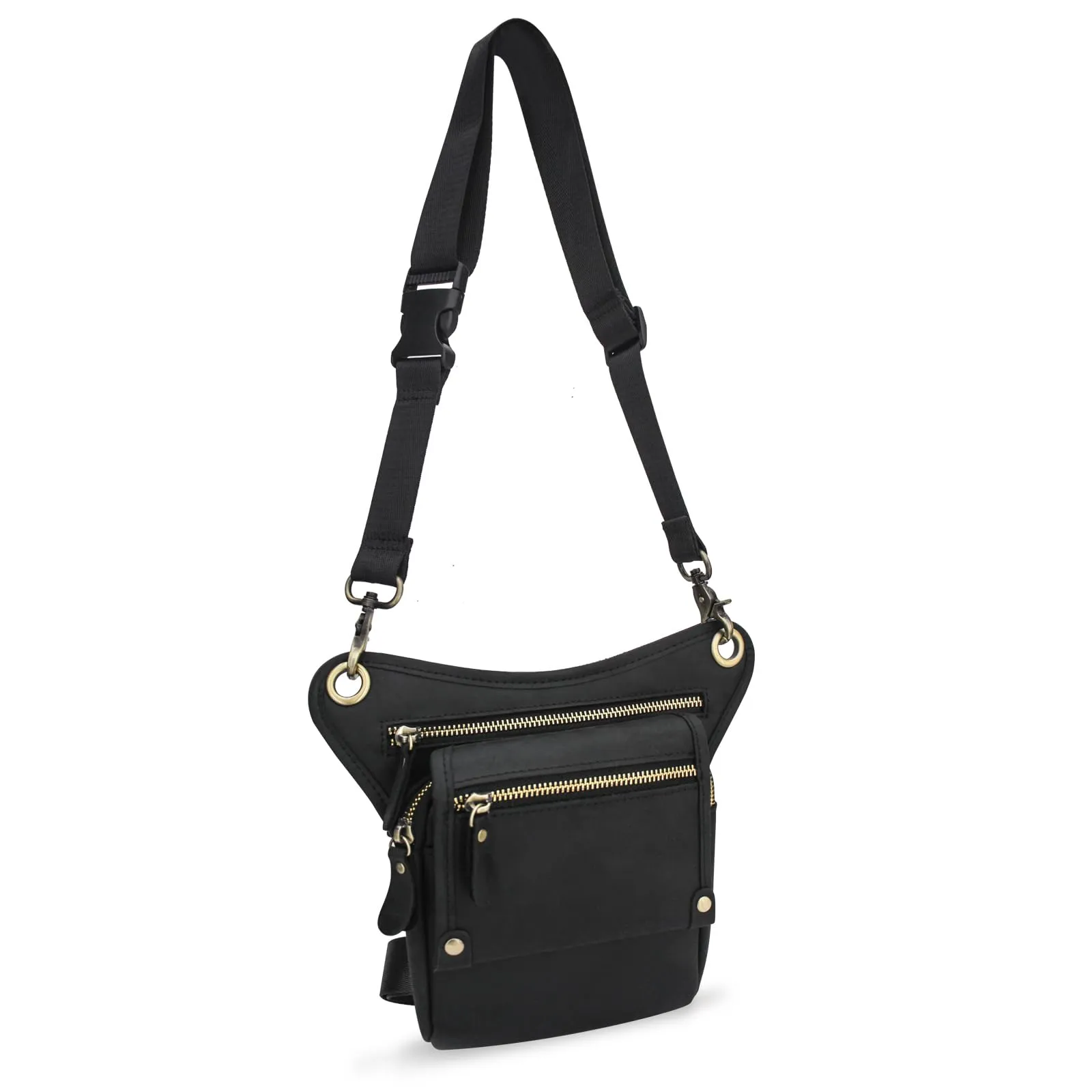 Boshiho Borsa da uomo in vera pelle – Marsupio per moto, nero, 25 x 24 x 4 cm, 2 tasche, impermeabile, per uomini e donne, all'aperto, escursionismo, arrampicata, viaggi - immagine 2