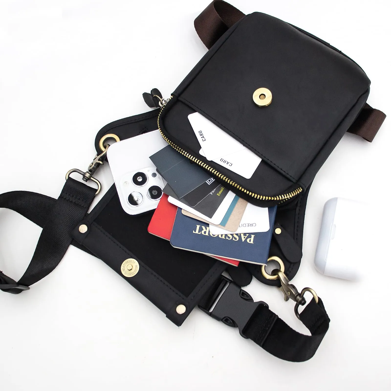 Boshiho Borsa da uomo in vera pelle – Marsupio per moto, nero, 25 x 24 x 4 cm, 2 tasche, impermeabile, per uomini e donne, all'aperto, escursionismo, arrampicata, viaggi - immagine 5