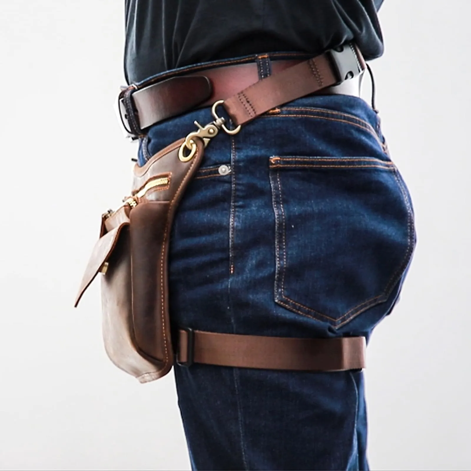 Boshiho Borsa da uomo in vera pelle – Marsupio per moto, nero, 25 x 24 x 4 cm, 2 tasche, impermeabile, per uomini e donne, all'aperto, escursionismo, arrampicata, viaggi - immagine 9