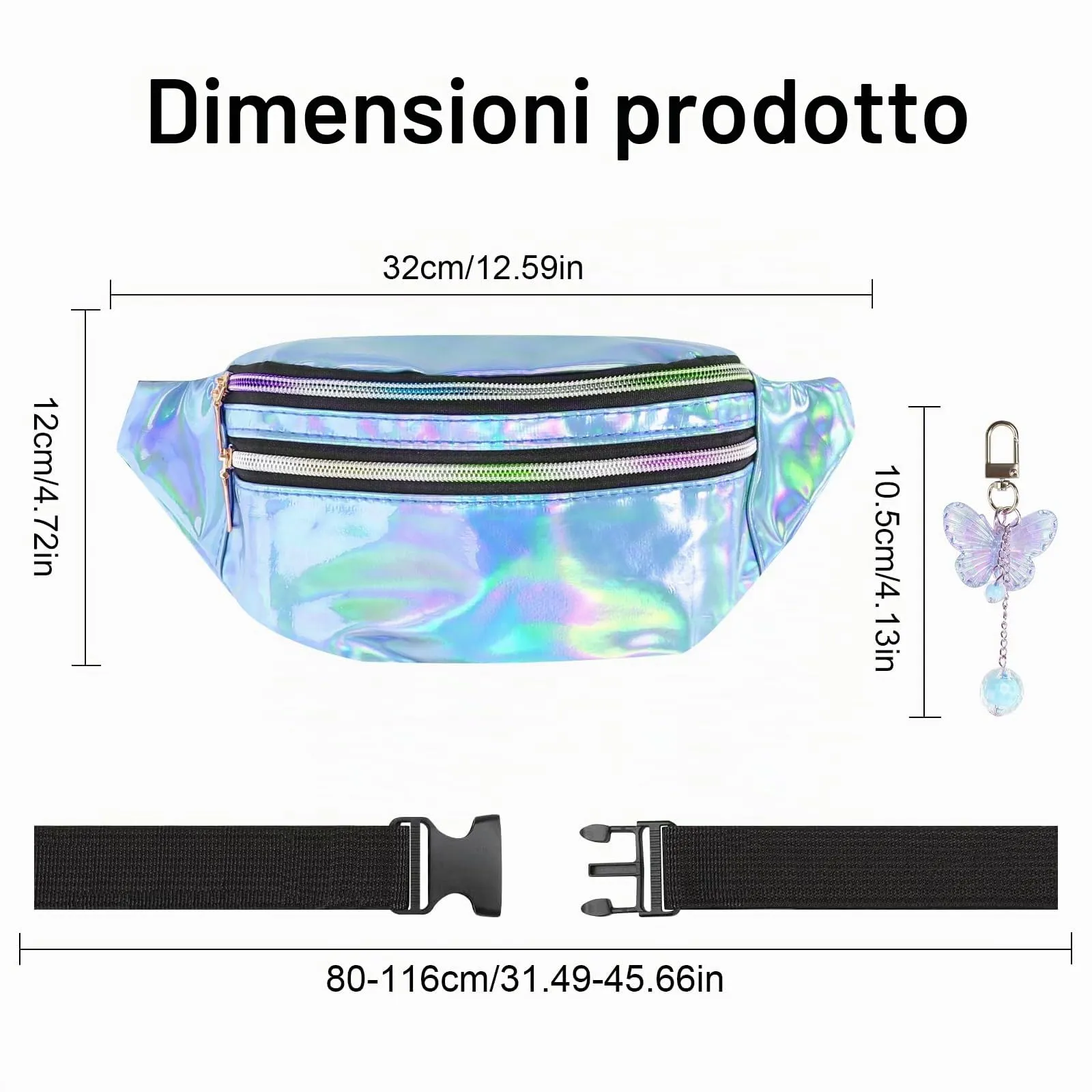 Marsupio Elegante con Decorazione a Farfalla, per Ragazzi e Bambini, Festival Hipbag, Blu, 30 x 12 x 13 cm, Alla Moda - immagine 2